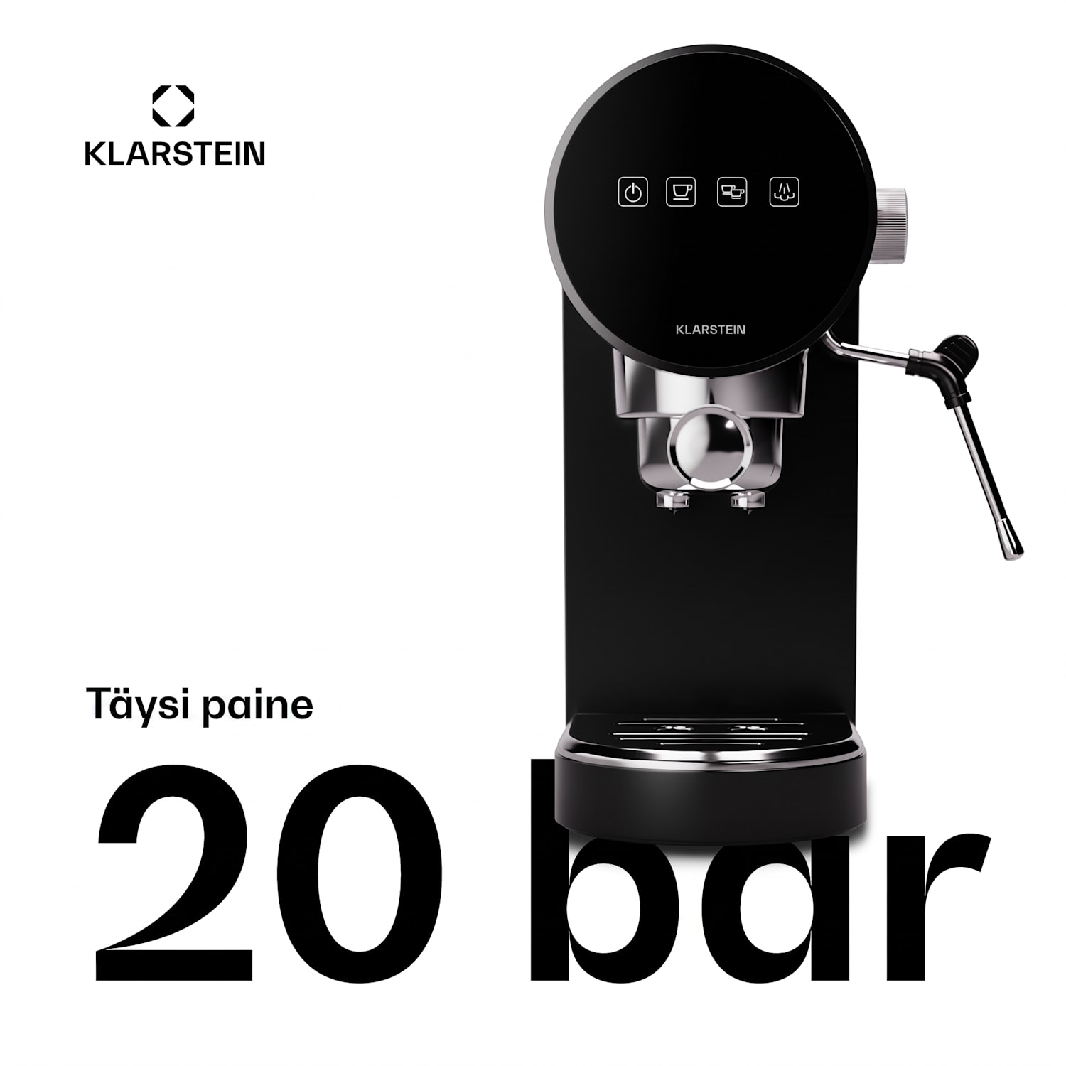 Furore espressokeitin ruostumaton teräs kompakti 20 baaria diginäyttö 2 kupille Musta