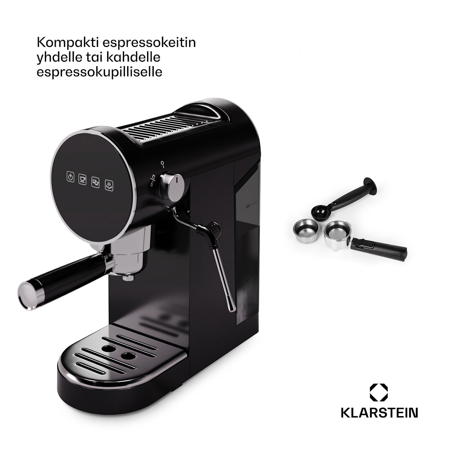 Furore espressokeitin ruostumaton teräs kompakti 20 baaria diginäyttö 2 kupille Musta