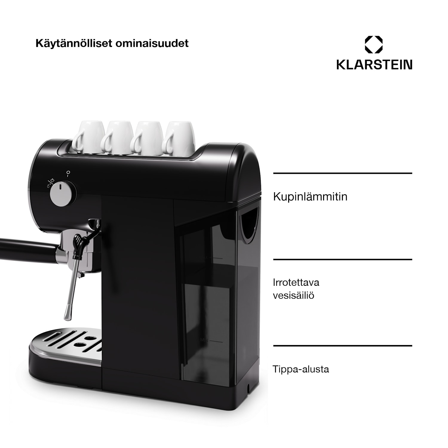 Furore espressokeitin ruostumaton teräs kompakti 20 baaria diginäyttö 2 kupille Musta
