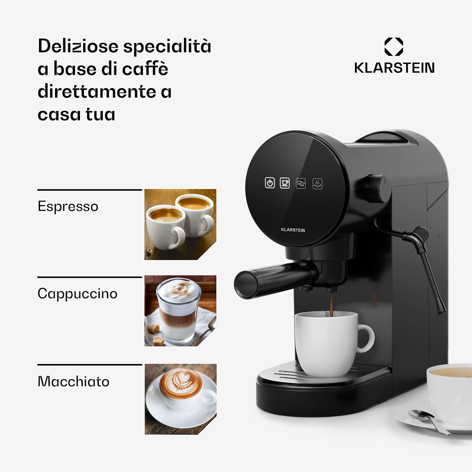 Furore - Macchina per caffè espresso, acciaio inox, compatta, 20 bar, display digitale, 2 tazze Nero