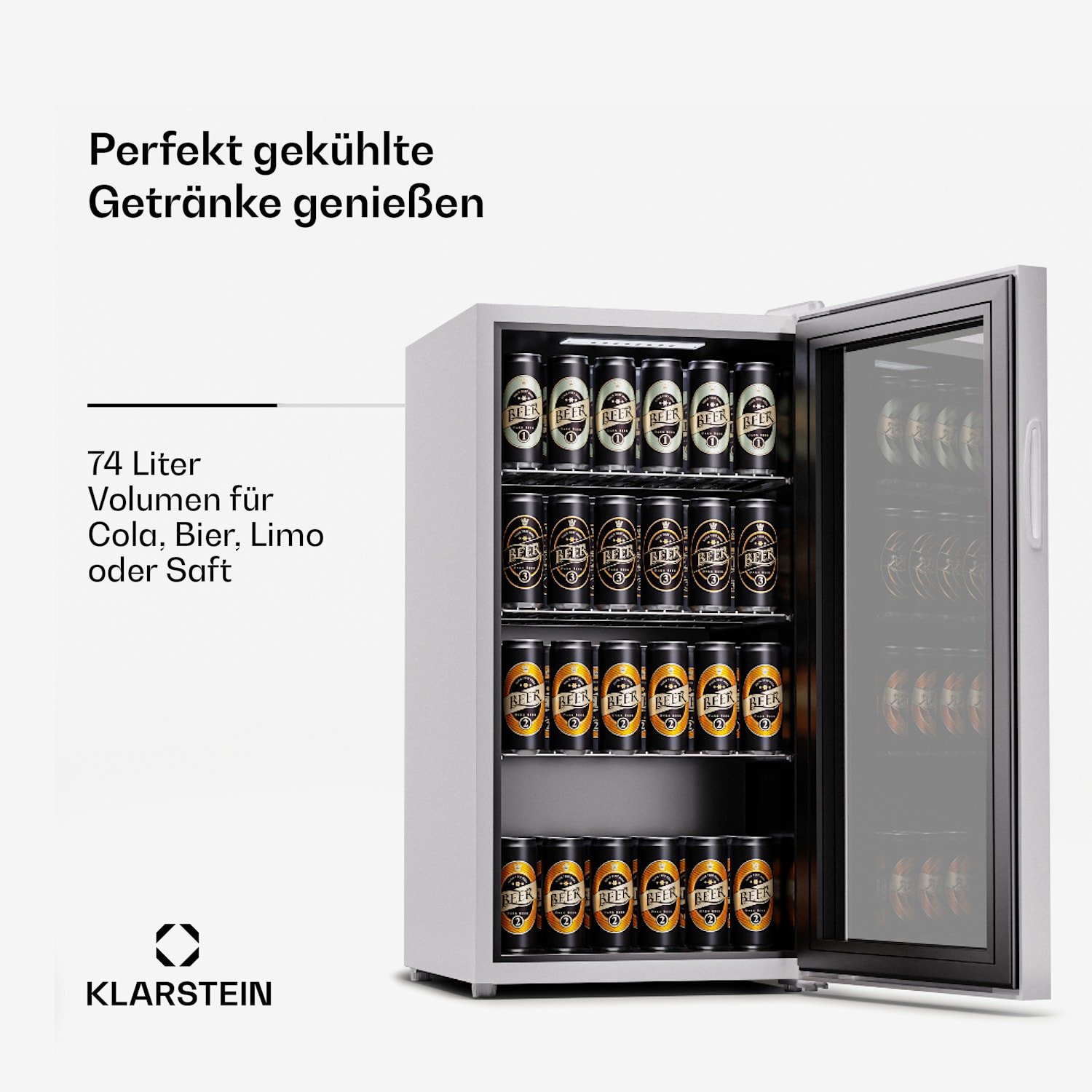 Beersafe 74 Slim Kühlschrank 74 Liter 3 Böden Panoramaglastür 