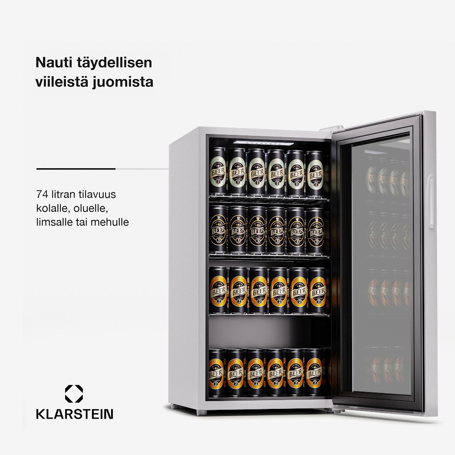 Beersafe 74 Slim jääkaappi 74 litraa 3 hyllyä panoraamalasiovi 74 Ltr | Vaaleanharmaa | Vaaleanharmaa