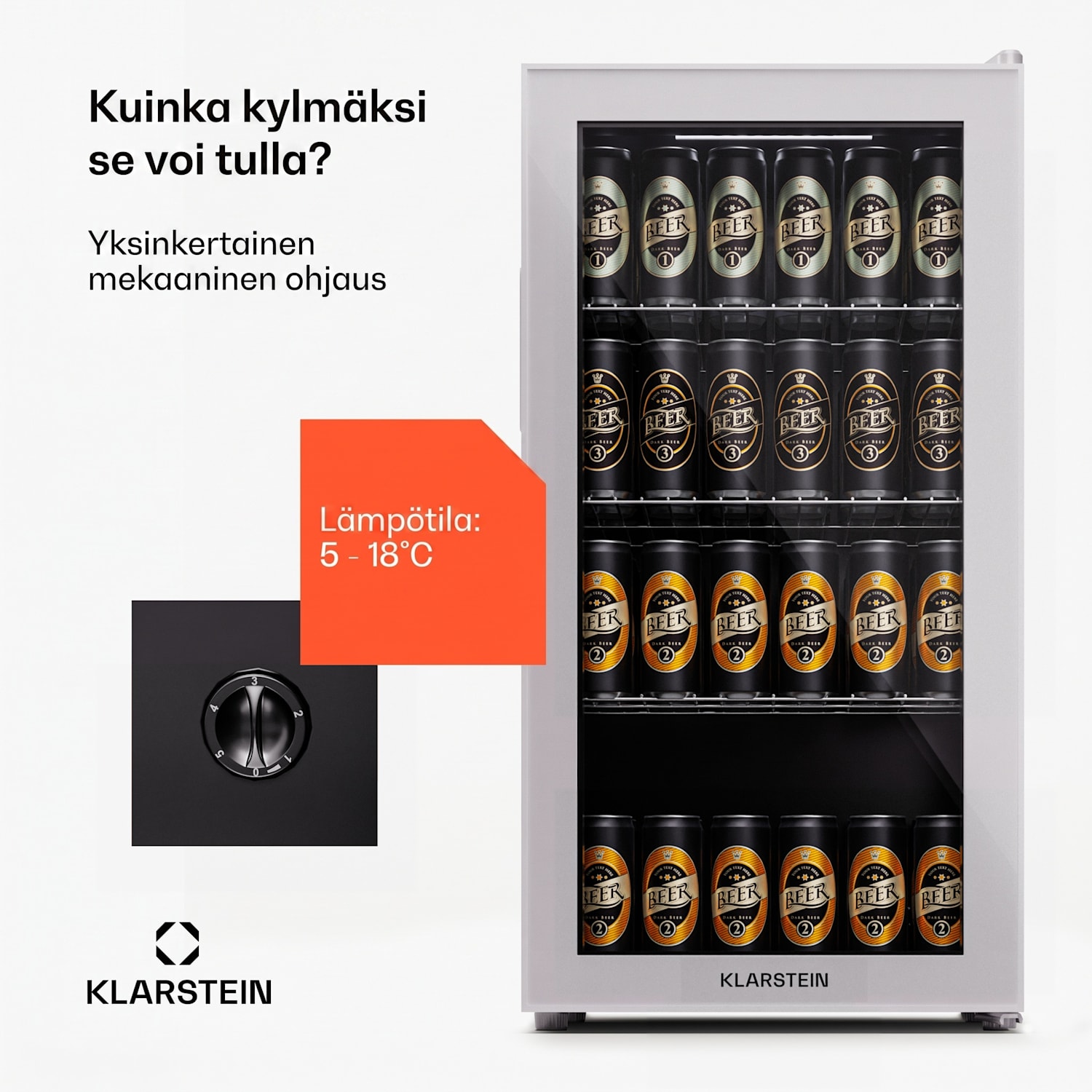 Beersafe 74 Slim jääkaappi 74 litraa 3 hyllyä panoraamalasiovi 74 Ltr | Vaaleanharmaa | Vaaleanharmaa