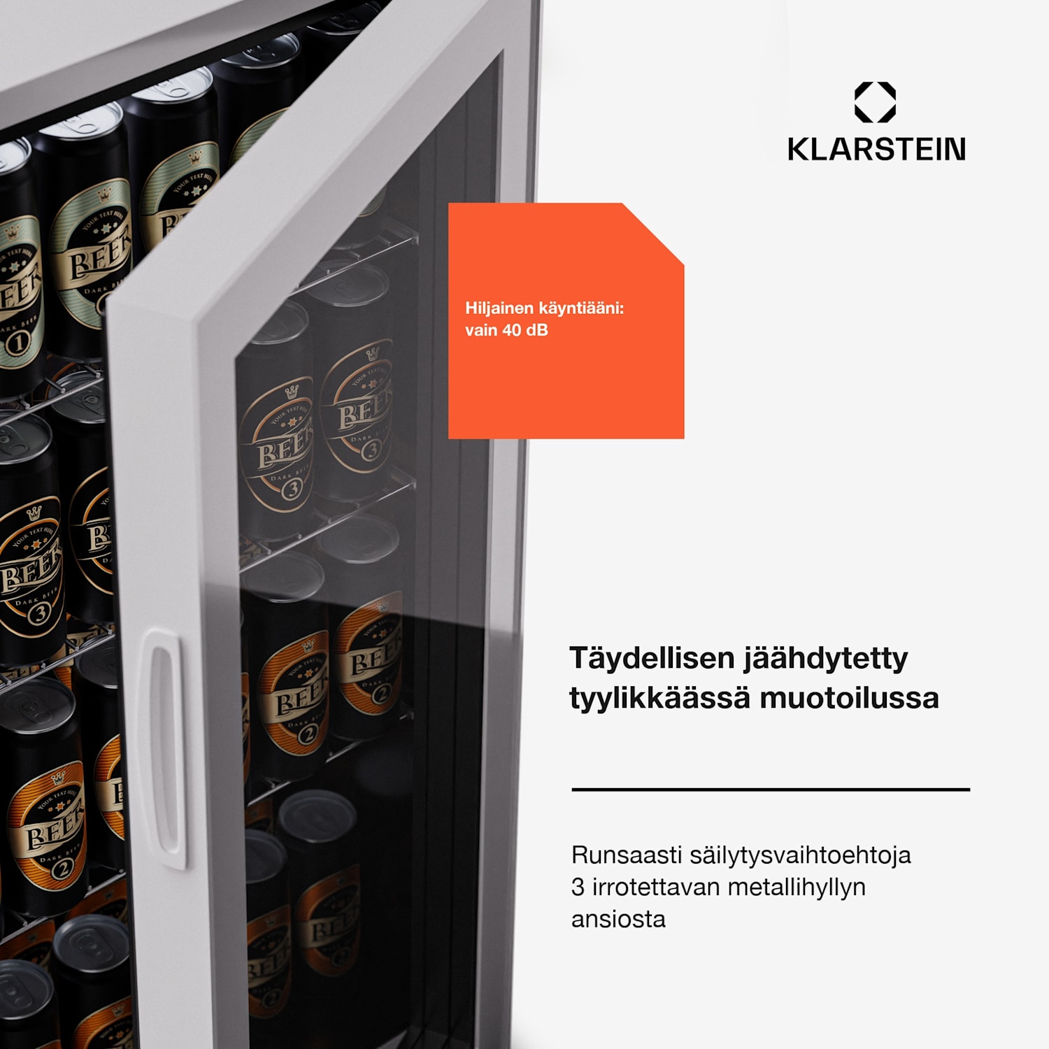 Beersafe 74 Slim jääkaappi 74 litraa 3 hyllyä panoraamalasiovi 74 Ltr | Vaaleanharmaa | Vaaleanharmaa