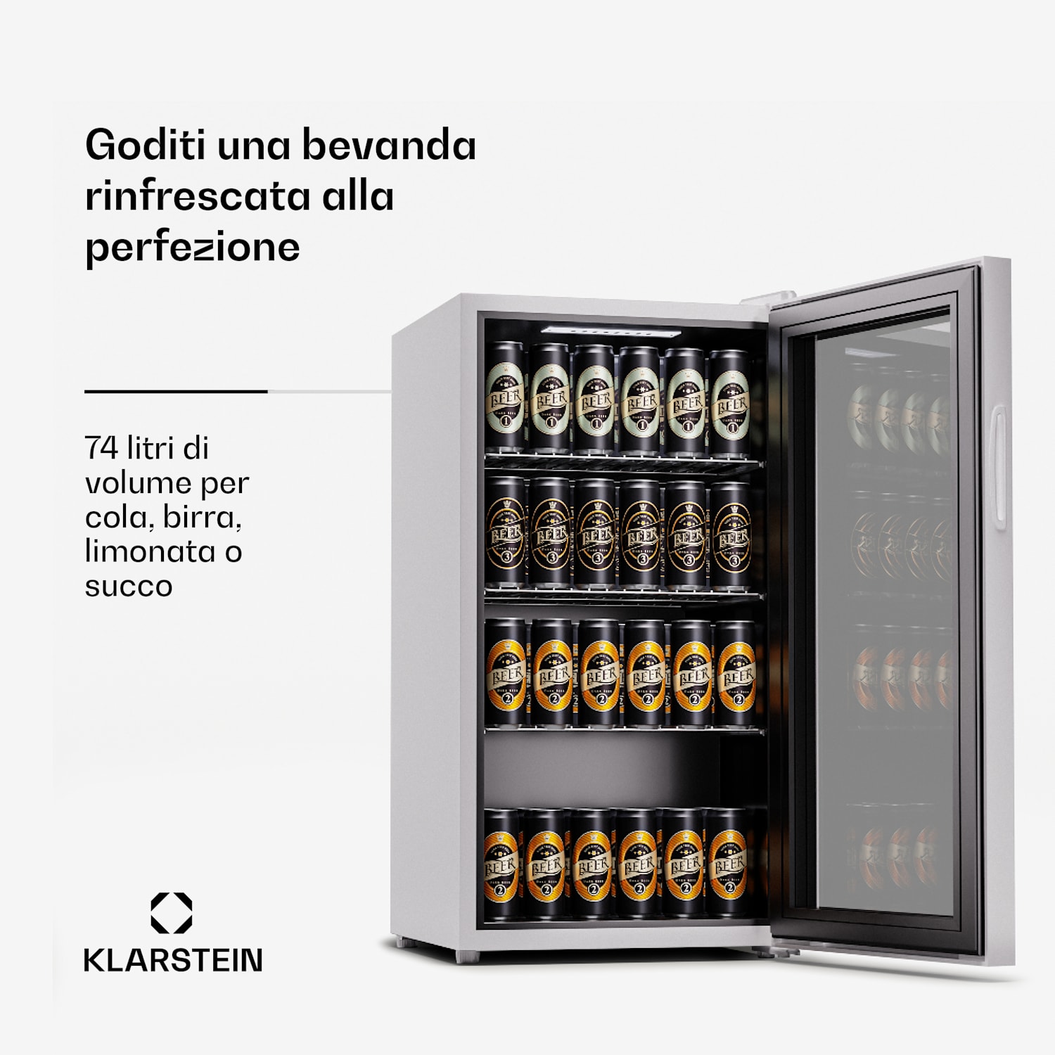 Beersafe 74 Slim - Frigorifero, 74 litri, 3 ripiani, sportello panoramico in vetro 74 Ltr | Quartz