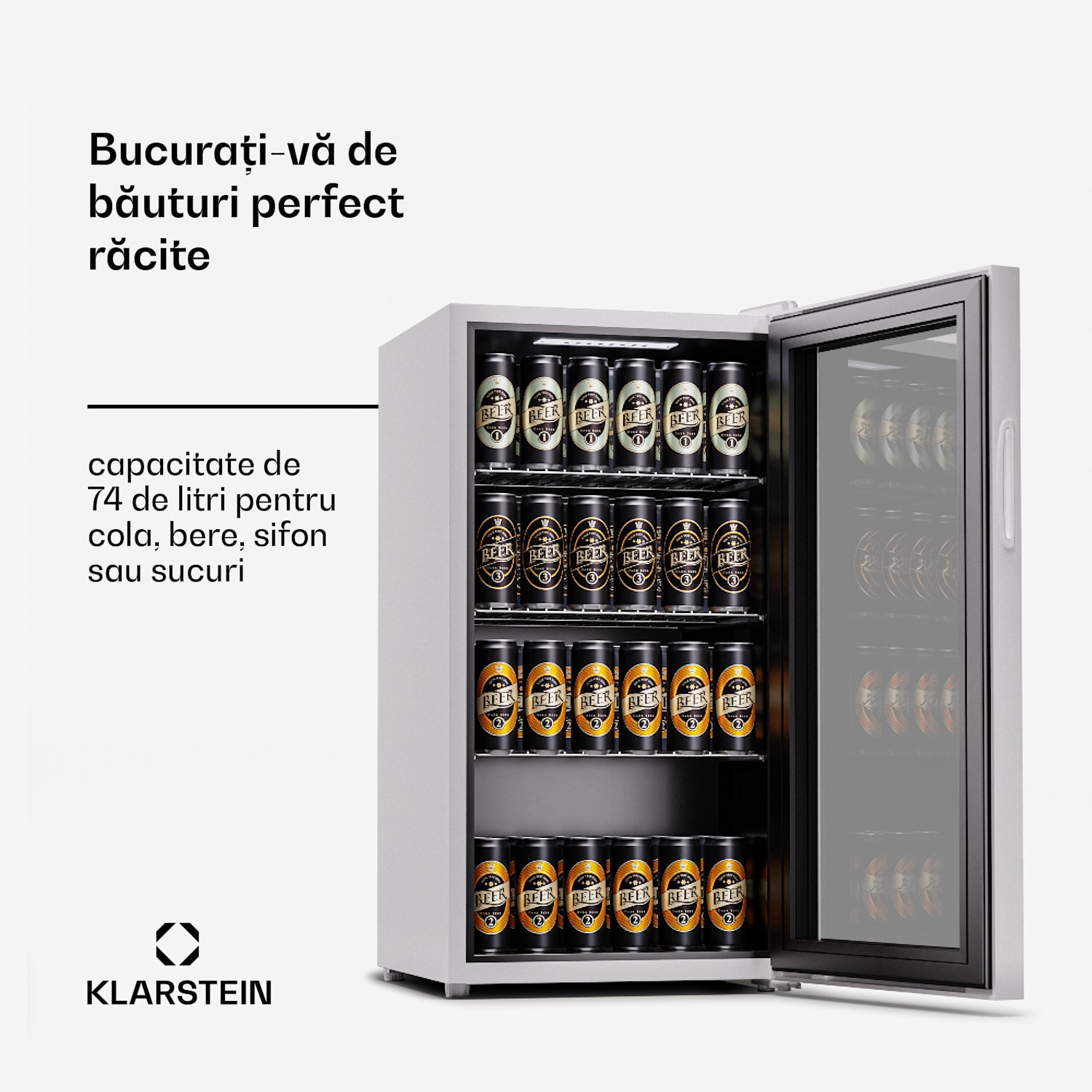Beersafe 74 Slim, frigider, 74 litri, 3 rafturi, ușă panoramică de sticlă 74 Ltr | Quartz