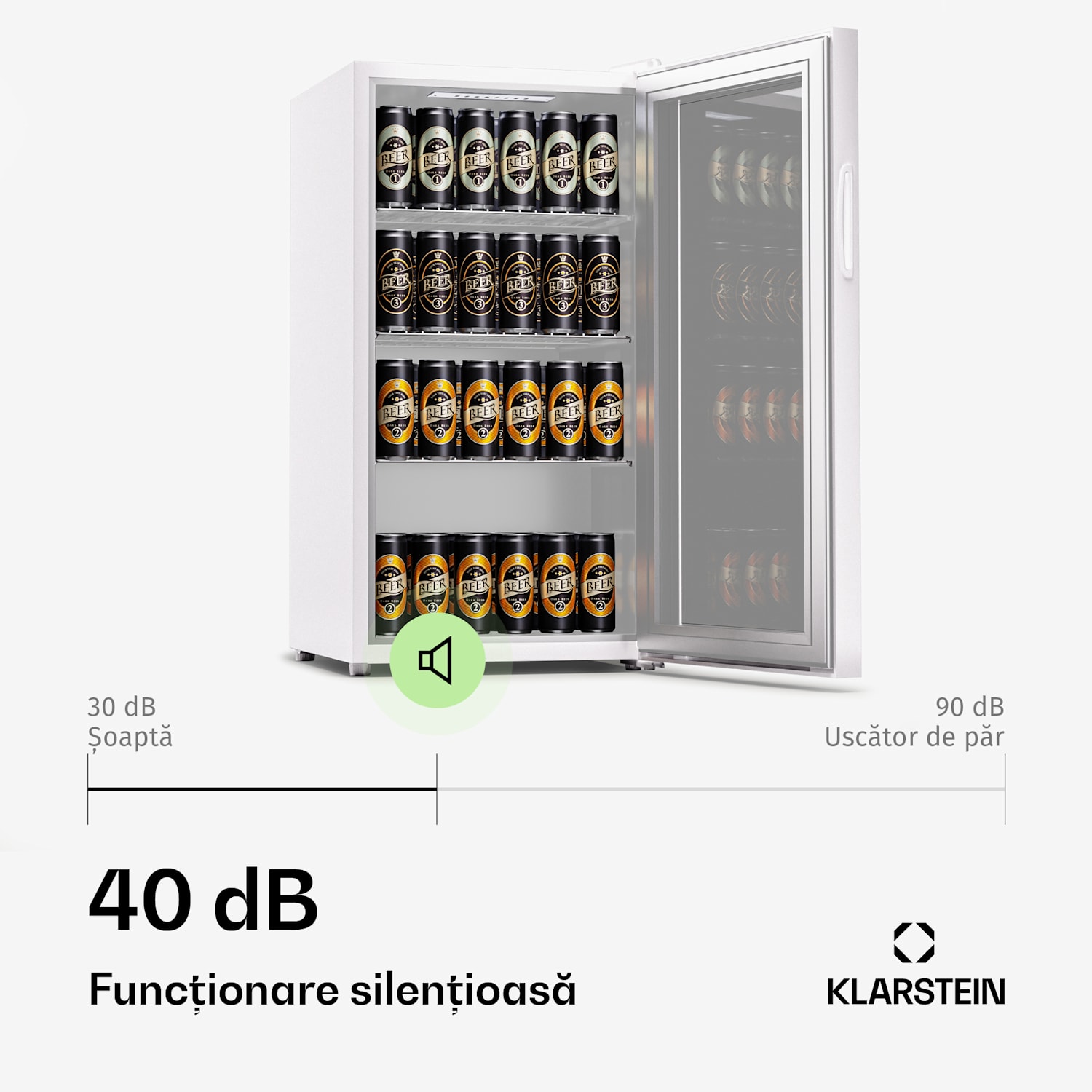 Beersafe 74 Slim, frigider, 74 litri, 3 rafturi, ușă panoramică de sticlă 74 L | E | Alb | Alb