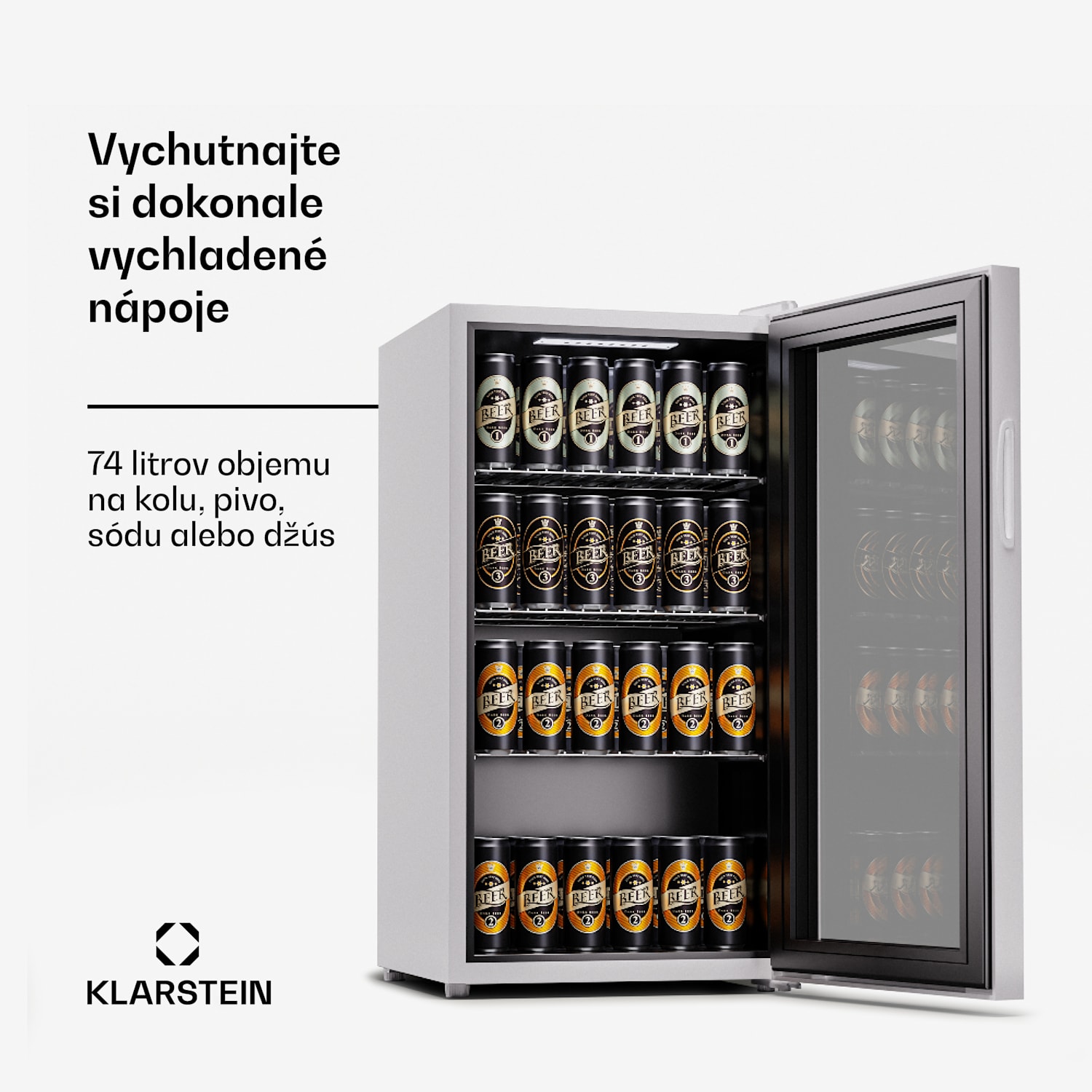Beersafe 74 Slim, chladnička, 74 litrov, 3 police, panoramatické sklenené dvere 74 Ltr | Quartz