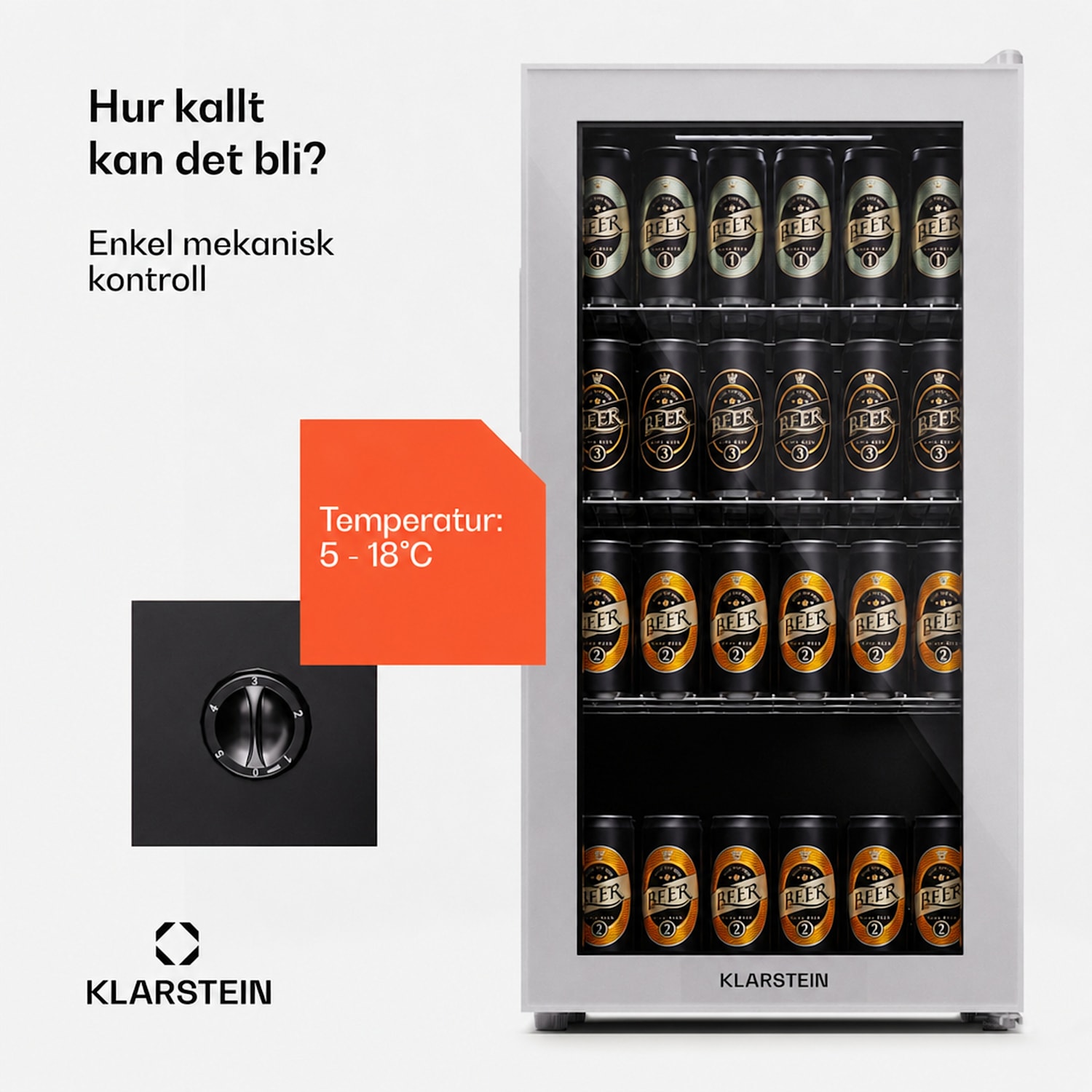 Beersafe 74 Slim Kylskåp 74 liter 3 hyllplan panoramaglasdörr 74 L | E | Vit | Vit