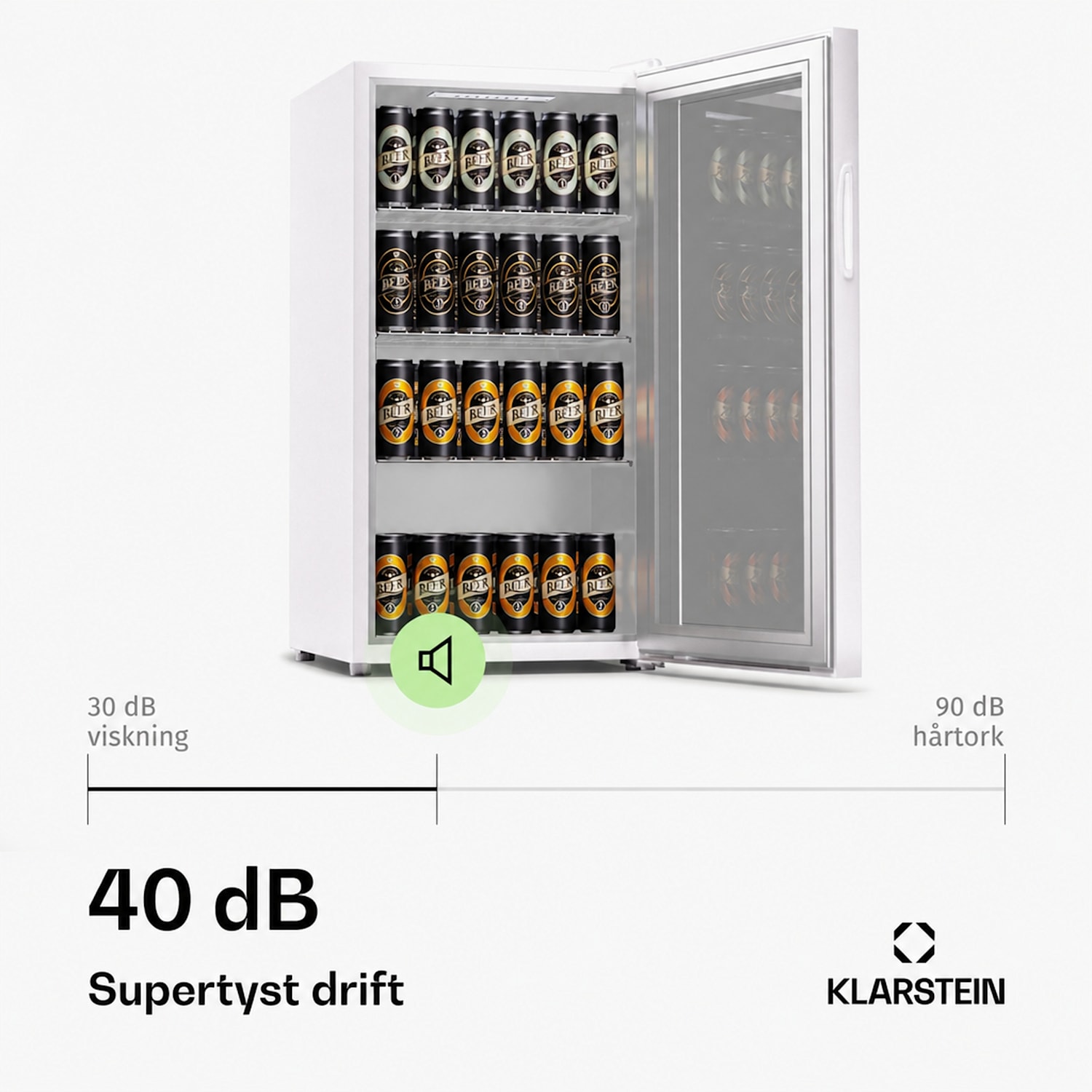 Beersafe 74 Slim dryckeskyl 74 liter 3 hyllplan panoramaglasdörr 74 L | E | Vit | Vit