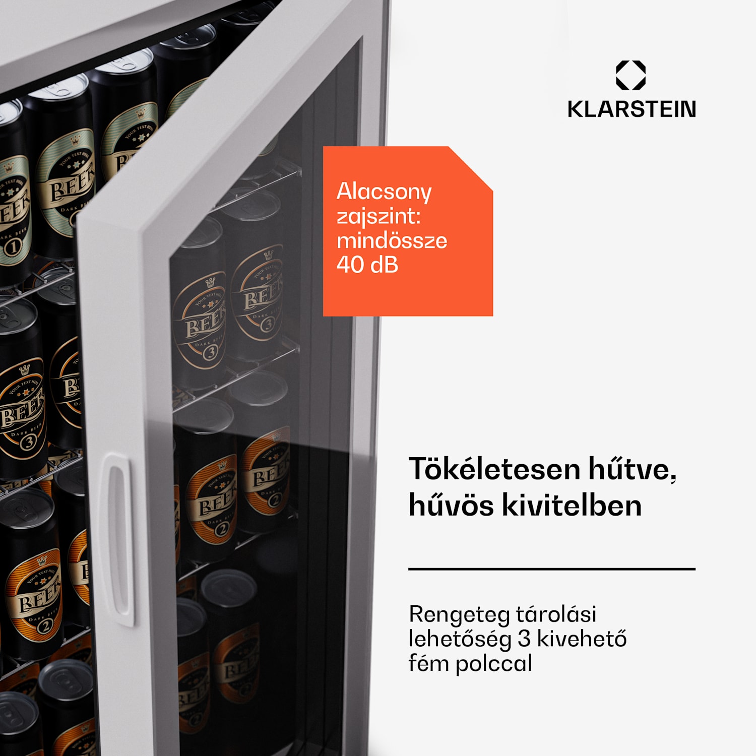 Beersafe 74 Slim, hűtőszekrény, 74 liter, 3 polc, panorámás üvegajtó 74 Ltr | Onyx