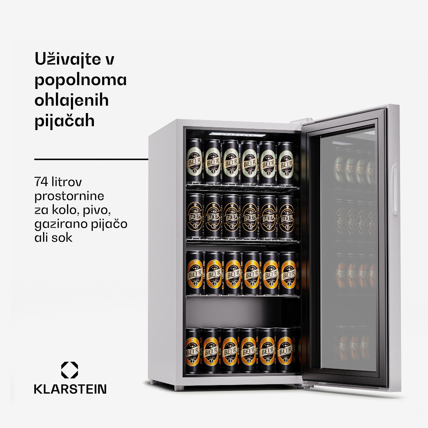 Beersafe 74 Slim, hladilnik, 74 litrov, 3 police, panoramska steklena vrata 74 Ltr | Onyx