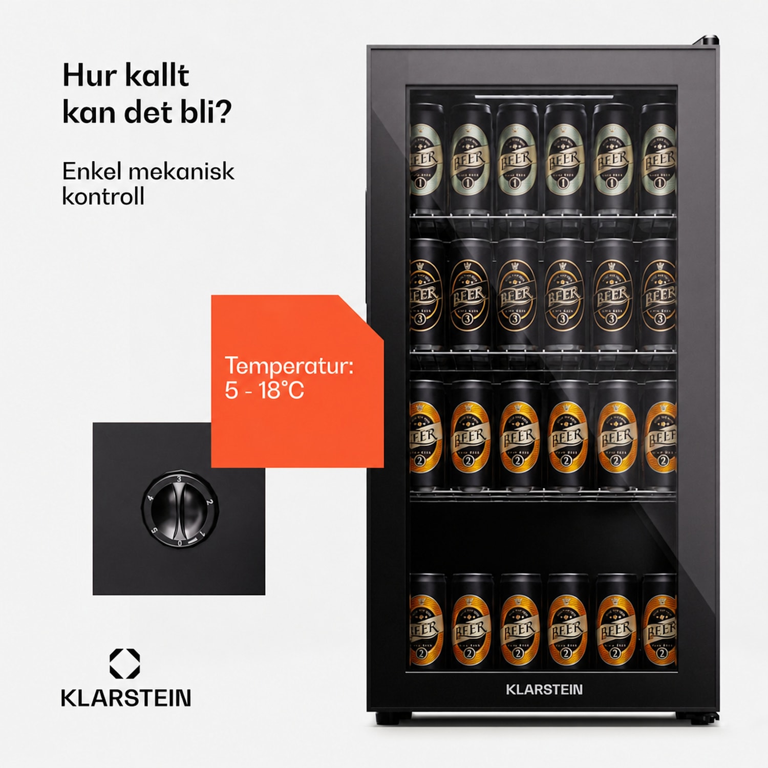 Beersafe 74 Slim Kylskåp 74 liter 3 hyllplan panoramaglasdörr 74 L | E | Svart | Svart