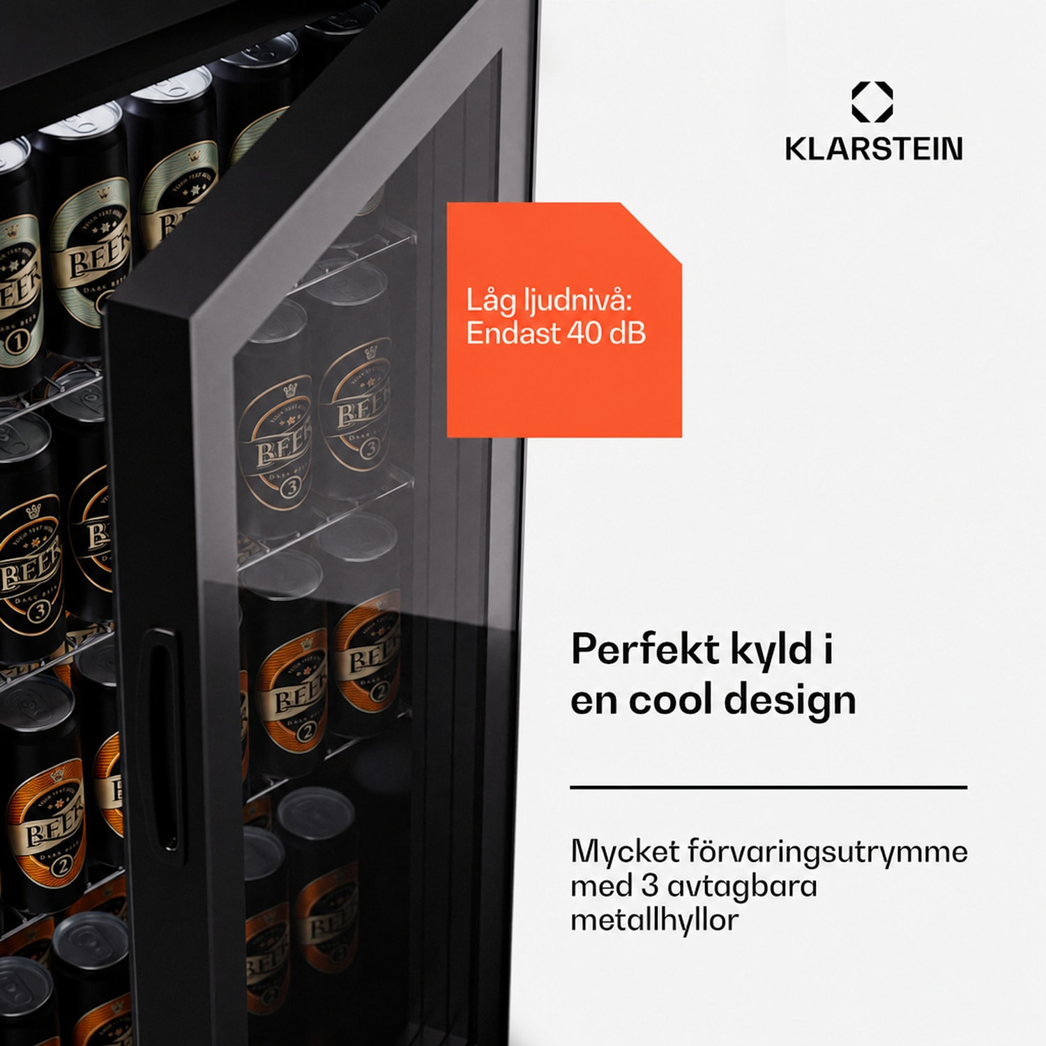Beersafe 74 Slim Kylskåp 74 liter 3 hyllplan panoramaglasdörr 74 L | E | Svart | Svart