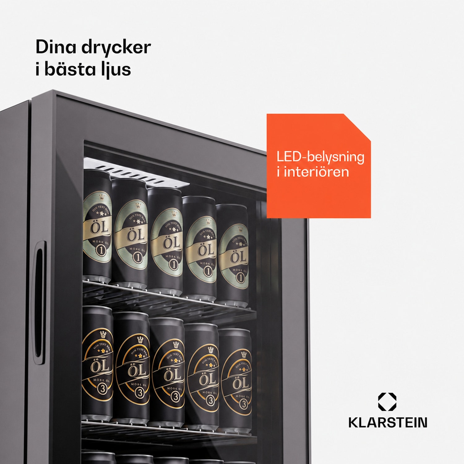 Beersafe 74 Slim Kylskåp 74 liter 3 hyllplan panoramaglasdörr 74 L | E | Svart | Svart