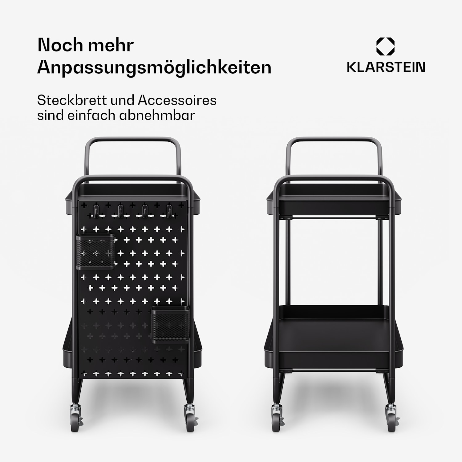 Chibi Servierwagen Ordungswagen 2 Etagen Metall Körbe Haken mobil Schwarz