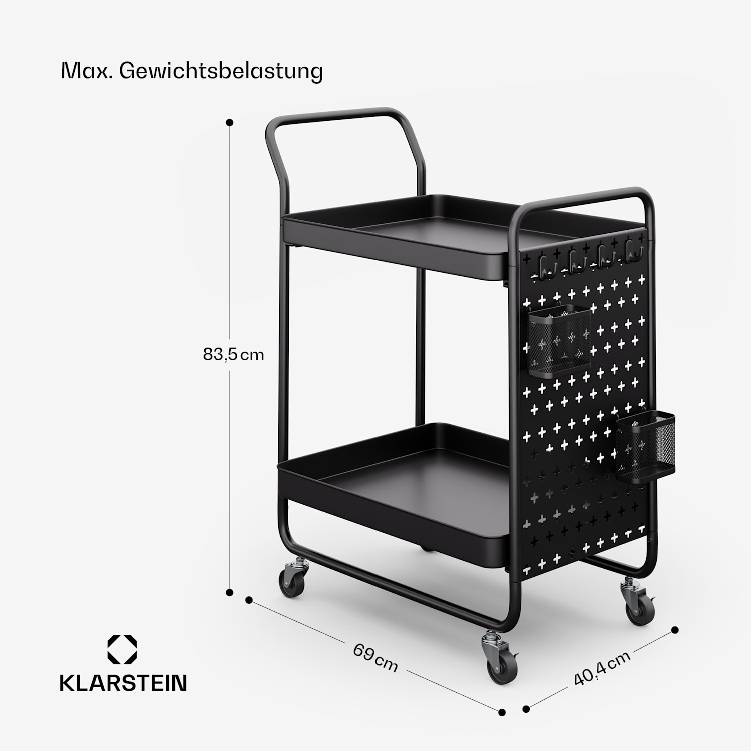 Chibi Servierwagen Ordungswagen 2 Etagen Metall Körbe Haken mobil Schwarz