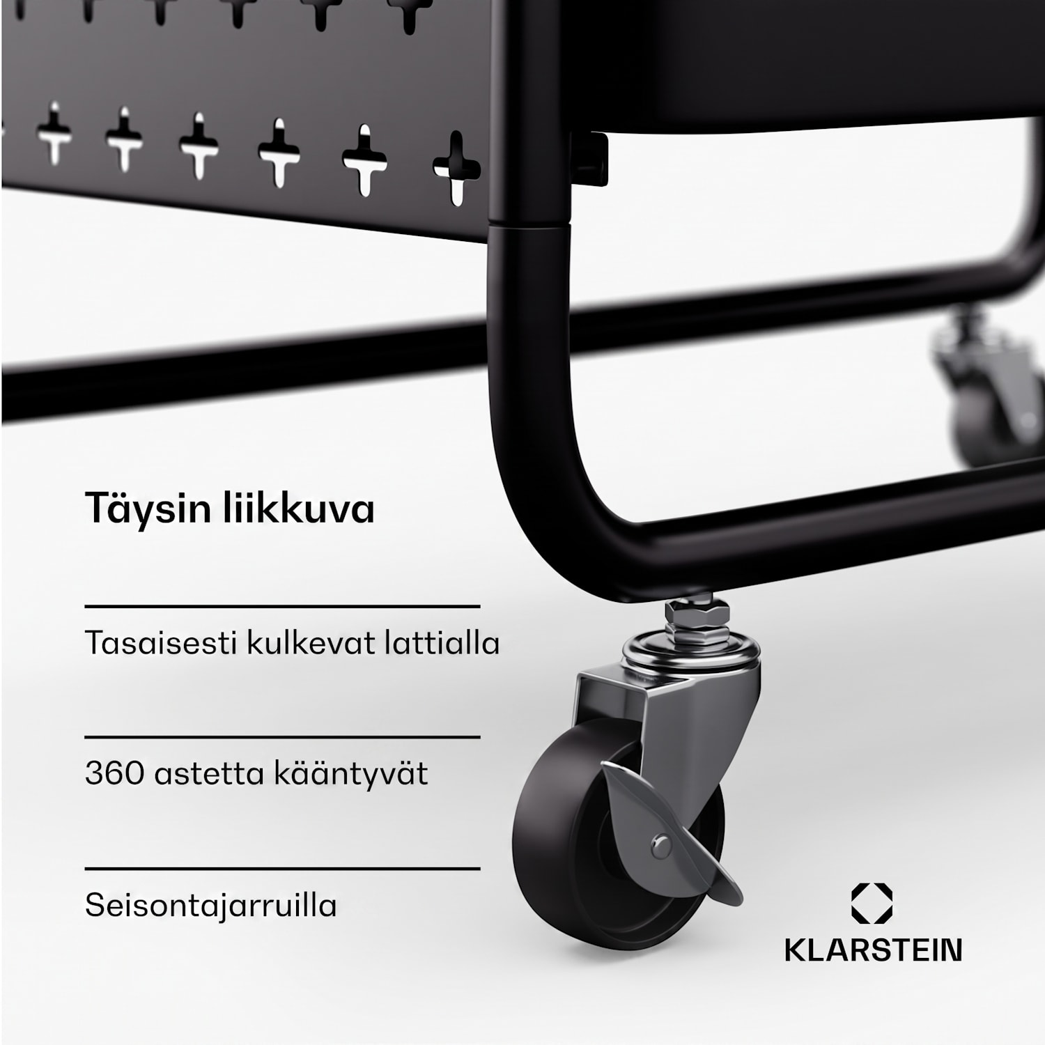 Chibi tarjoiluvaunu järjestelyvaunu 2 hyllyä metallia korit koukut liikuteltava Musta