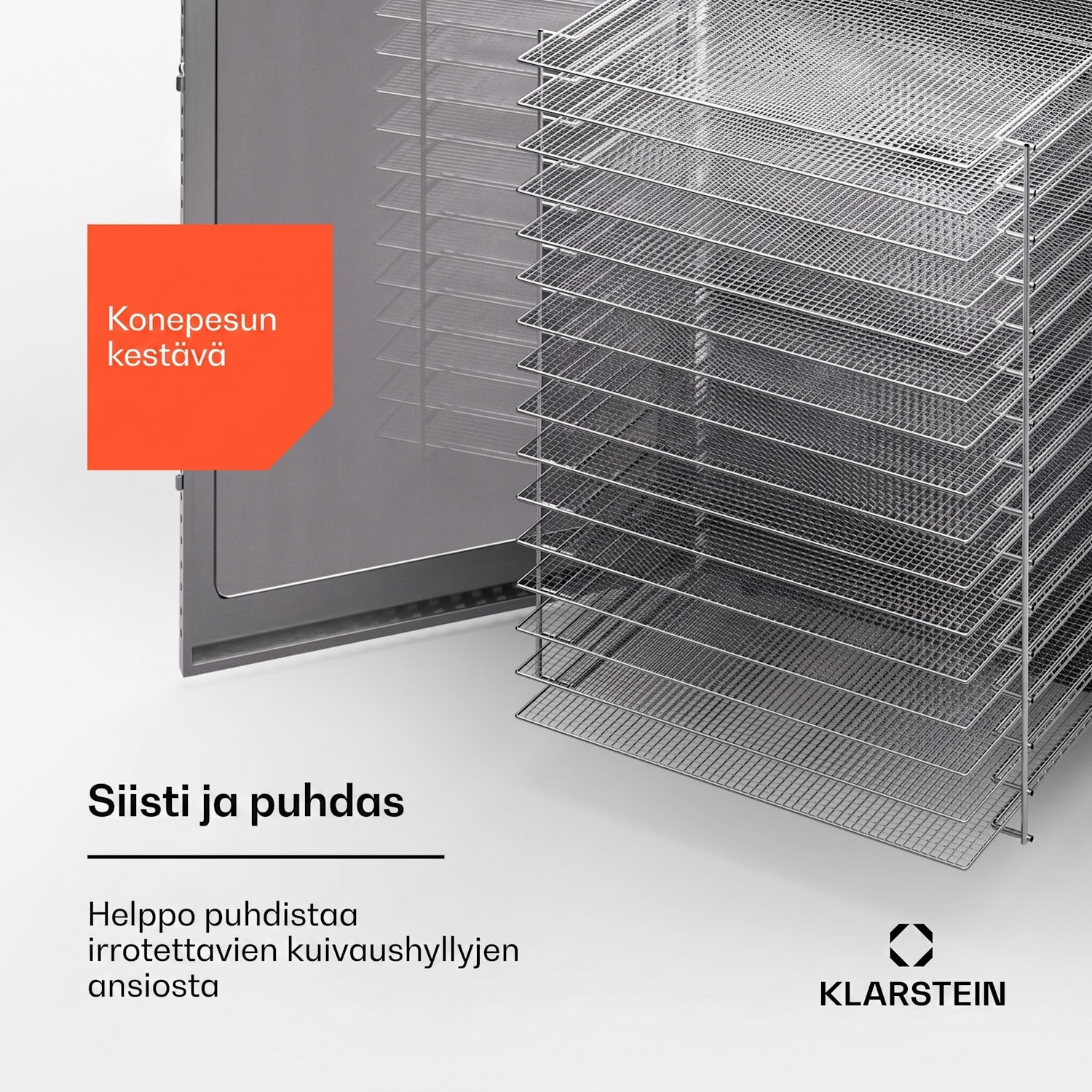 Captain Jerky 160 kuivauslaite 1500W 30-90 °C 24h-ajastin ruostumatonta terästä 16 tasoa