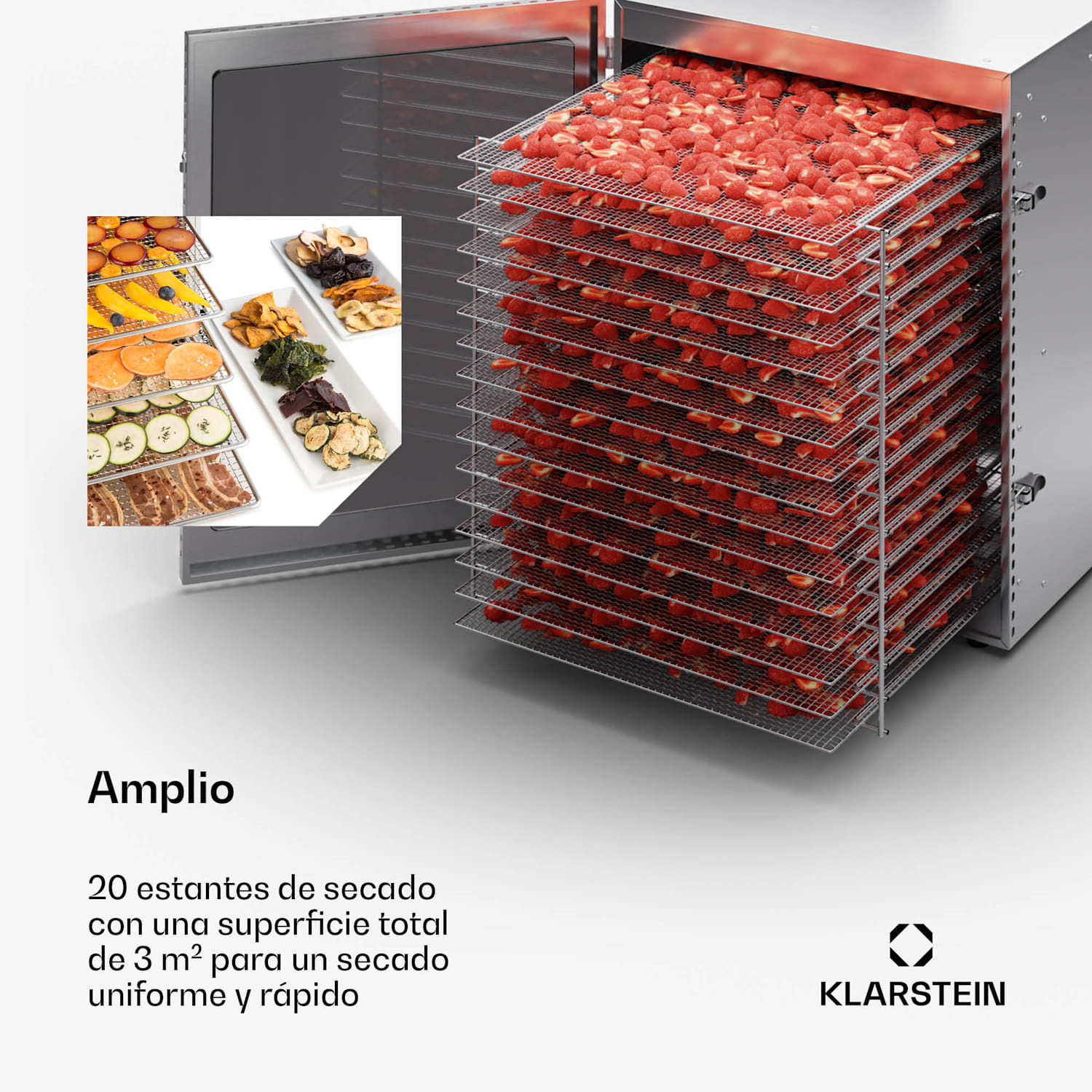 Deshidratador Captain Jerky 200 2000W 30-90 °C 24h temporizador acero inoxidable 20 bandejas