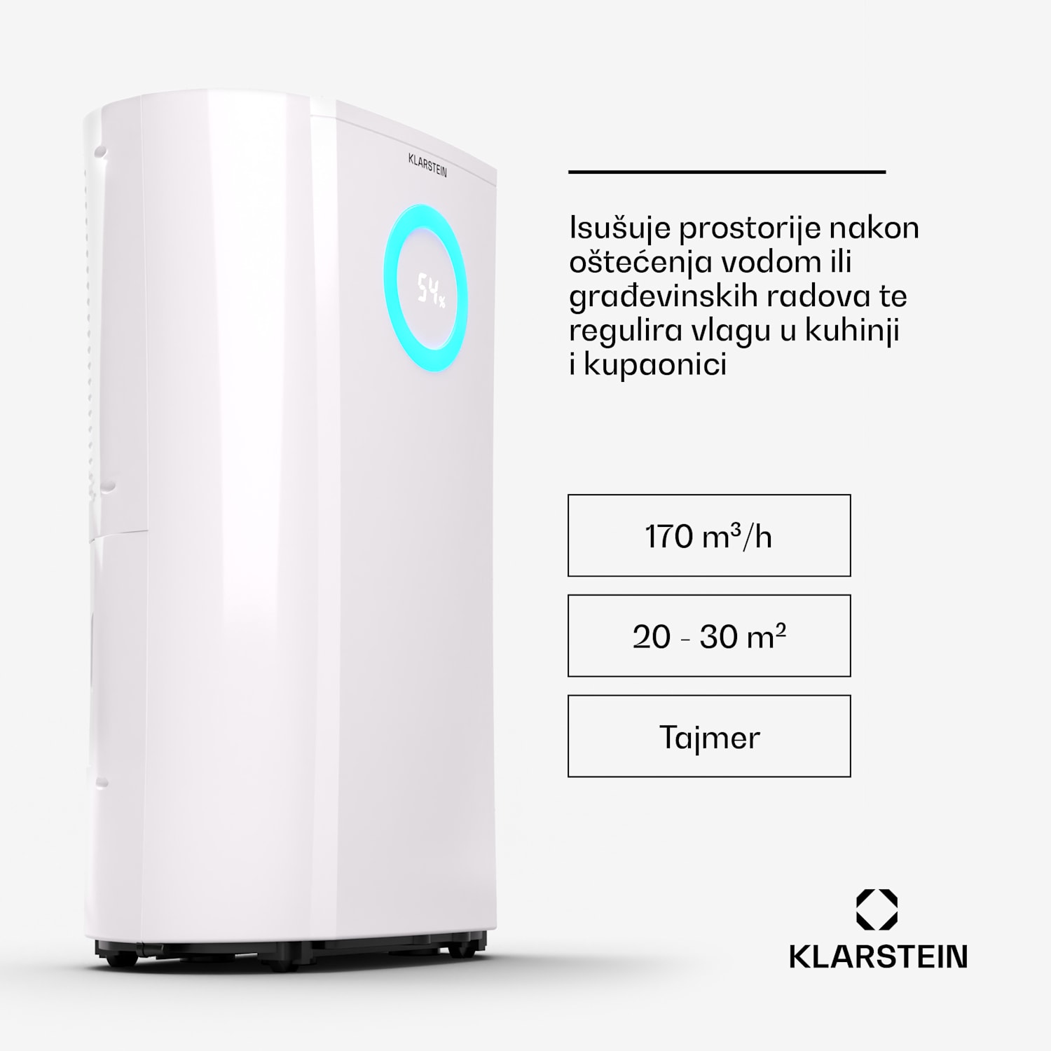 Odvlaživač zraka DryFy Pro 20 kompresija 20L/dan 20-30m² 20L/24h | Bijela | Ne