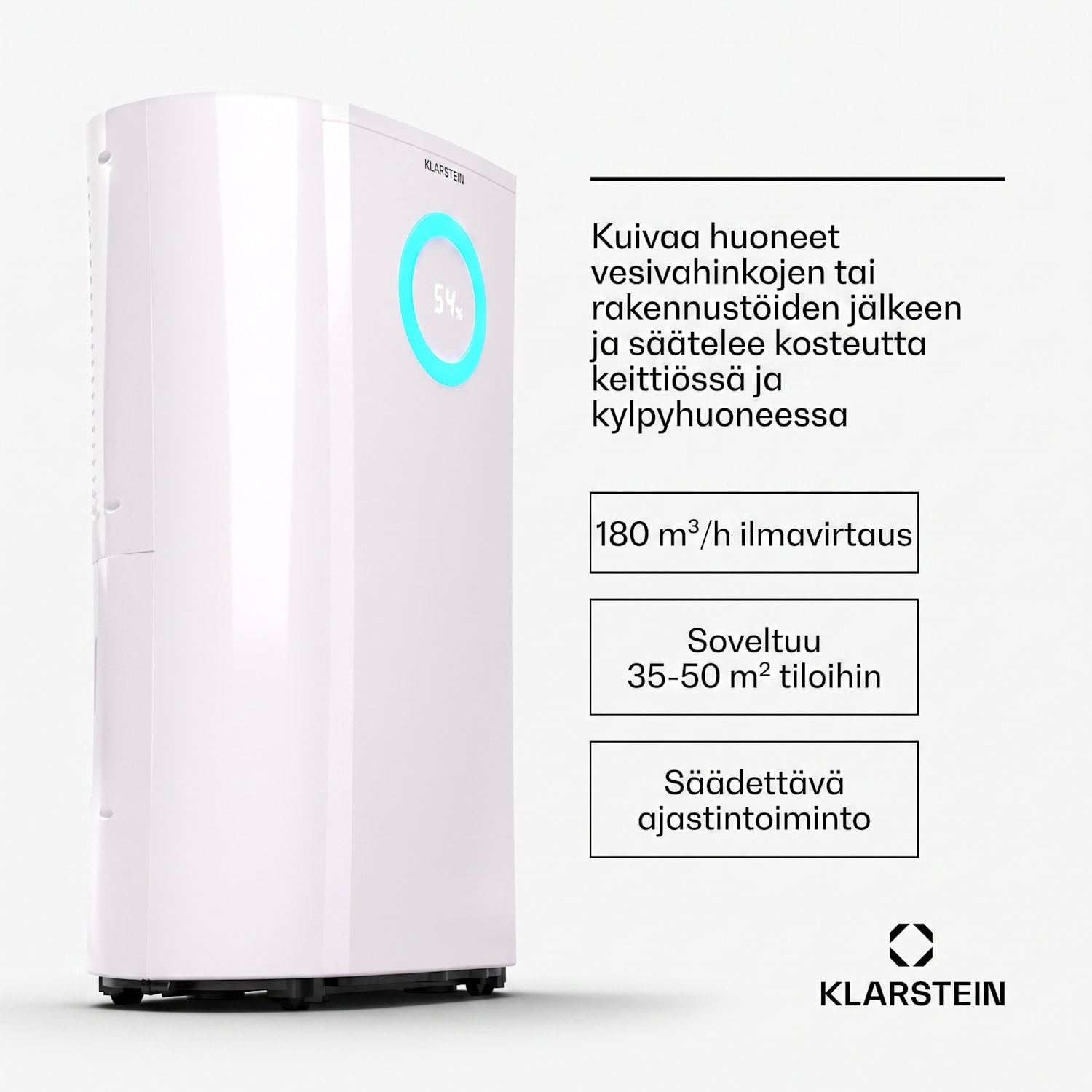 DryFy Pro Connect 20 ilmankuivain WiFI kompressio 20 l/päivä 35 - 50 m² 20L/24h | Valkoinen | Kyllä