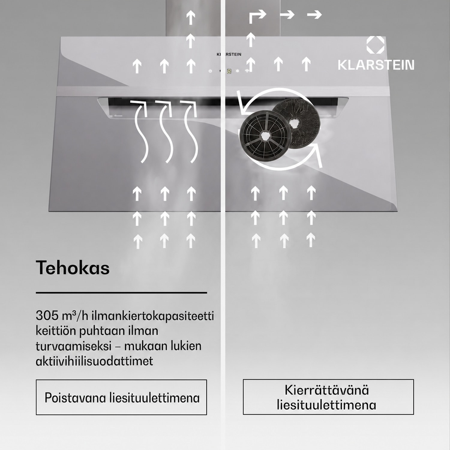 BigBite 60 liesituuletin 60 cm 305 m³/h LED-näyttö lasipinta App 60 cm | Valkoinen