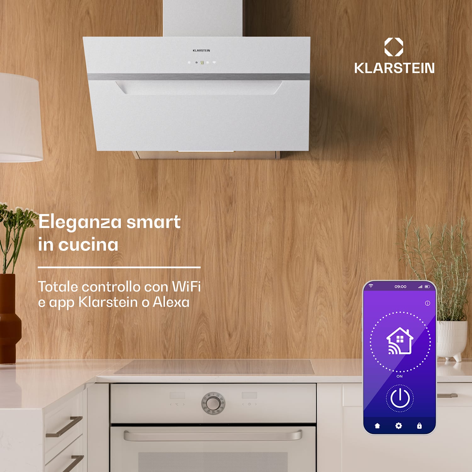 BigBite 60 - Cappa aspirante, 60 cm, 305 m³/ora, schermo LED, frontale in vetro, app 