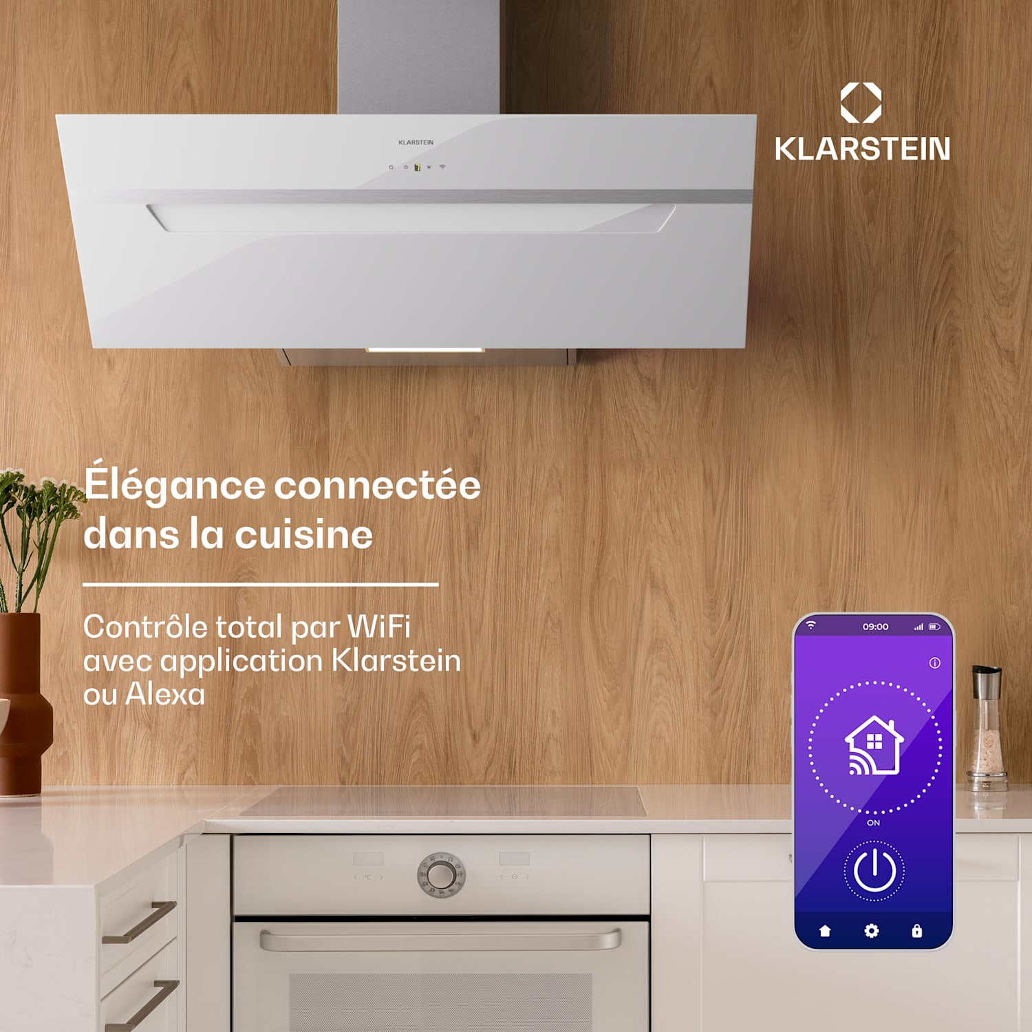 BigBite 90 afzuigkap 90 cm 305 m³/h LED-display glazen front app 90 cm | Bela