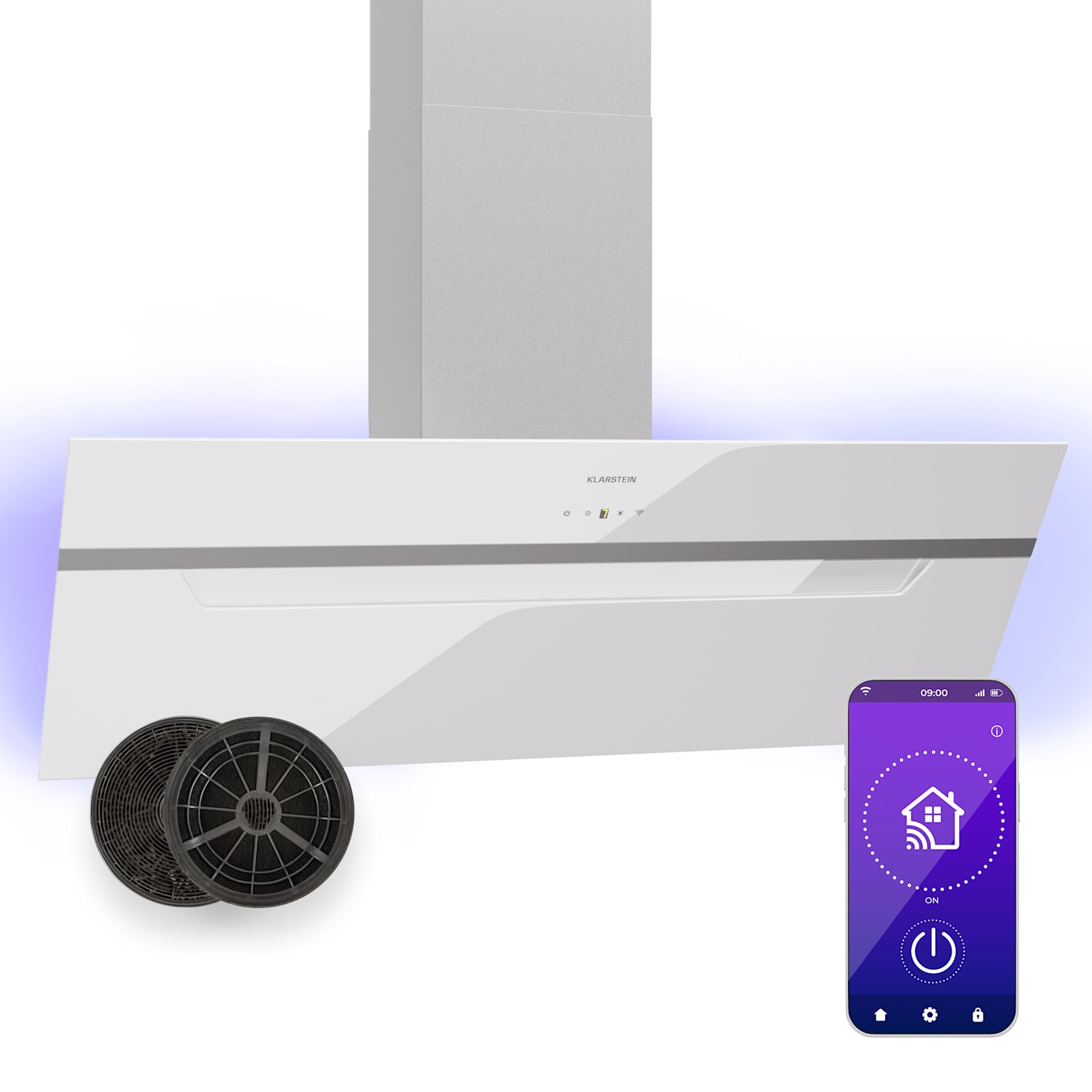 BigBite 90 liesituuletin 90 cm 305 m³/h LED-näyttö lasinen etupaneeli App 90 cm | Valkoinen