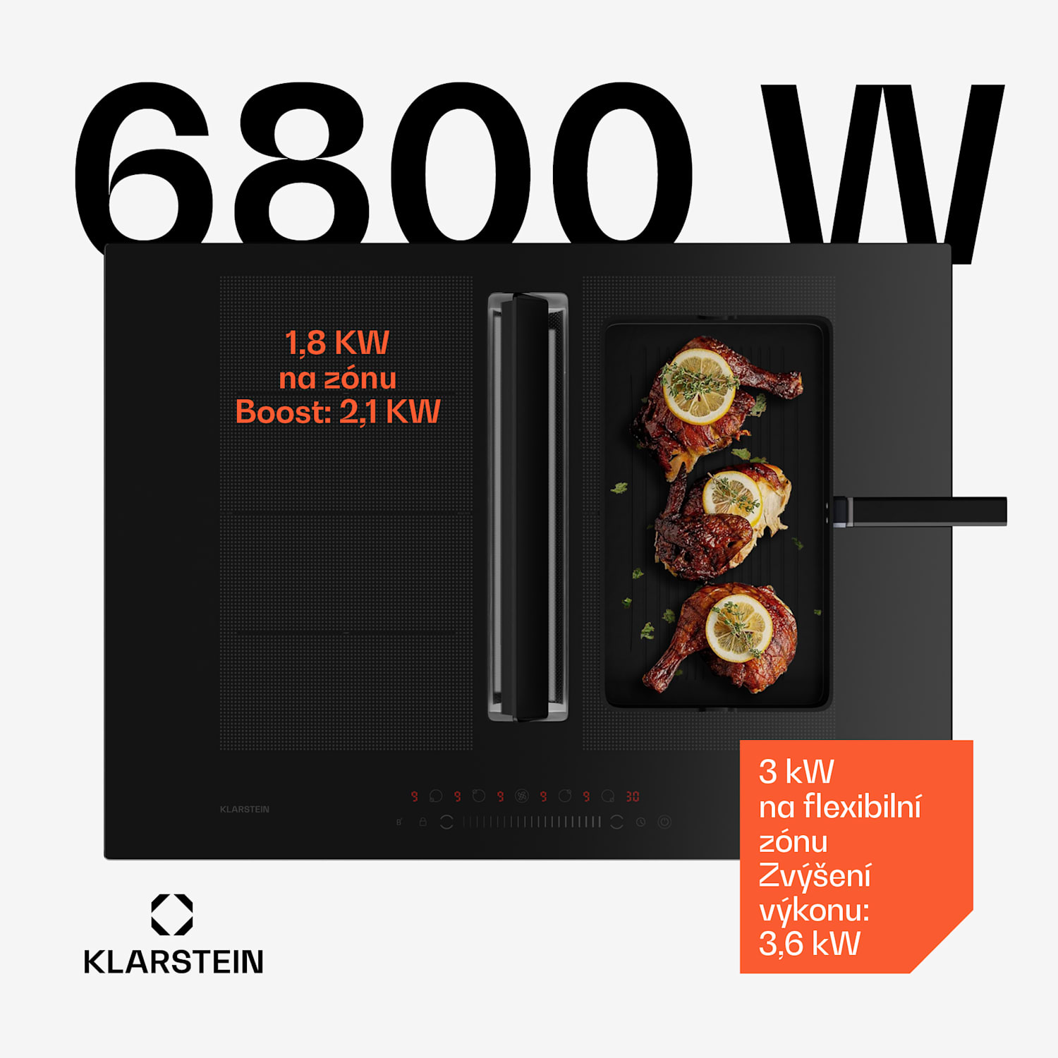 Chef-Fusion Down Air System, indukční varná deska + DownAir digestoř, 72 cm, 600 m³/h EEC A 72 cm | Negro
