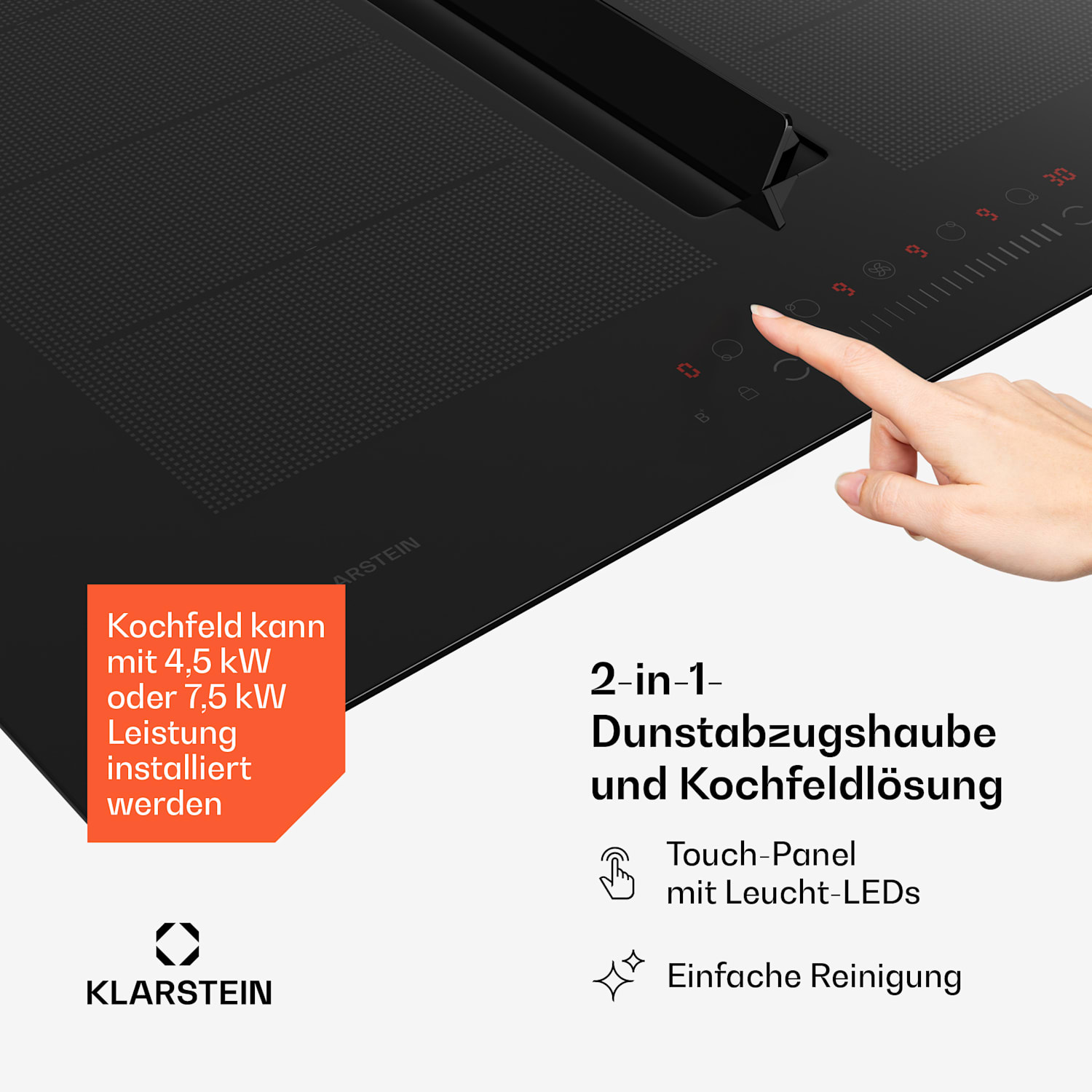 Chef-Fusion Down Air System Induktionsherd + DownAir-Abzugshaube 72cm 600 m³/h Abluftleistung A 72 cm | Schwarz
