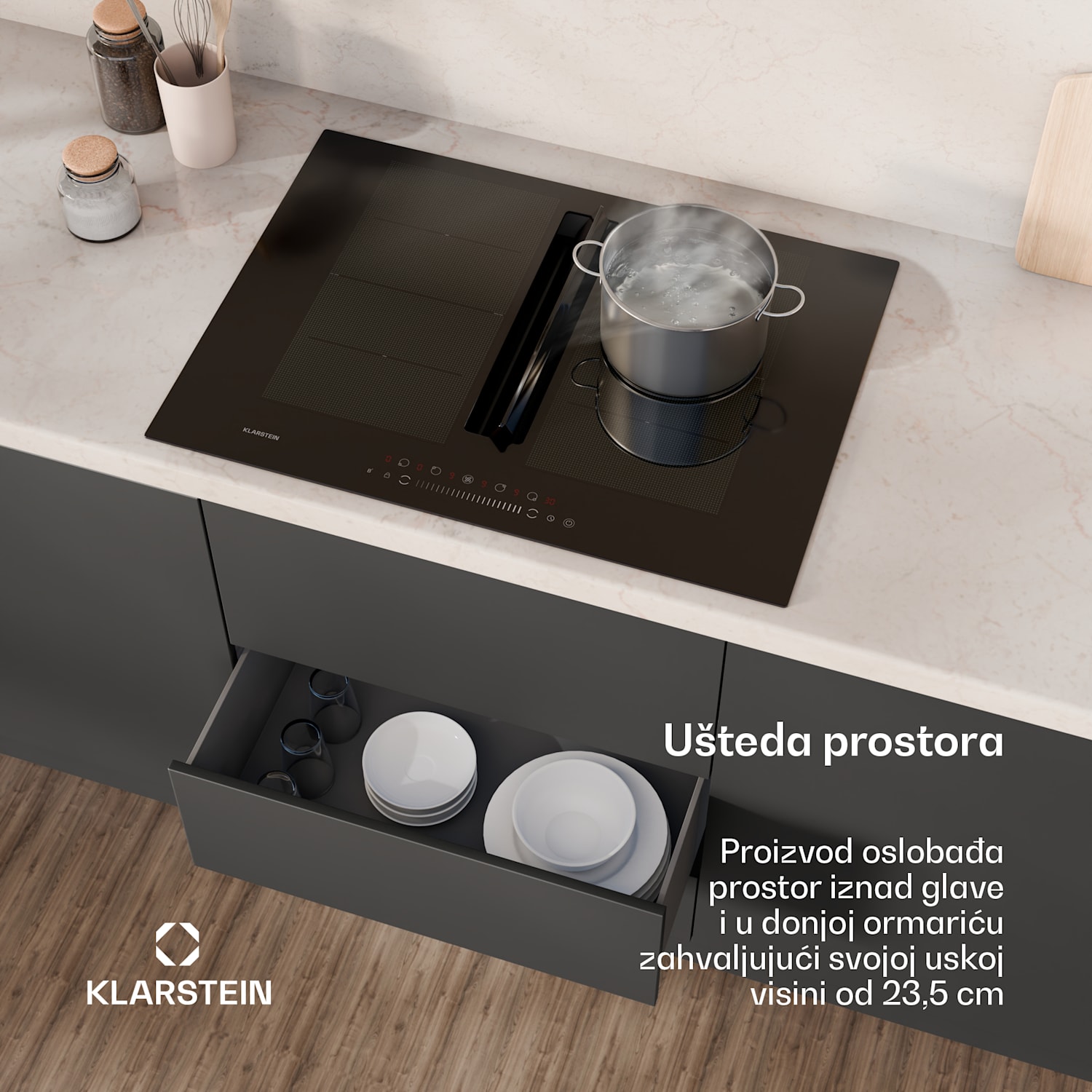 Chef-Fusion Down Air sustav, indukcijsko kuhalo + DownAir napa, 72 cm, 600 m³/h EEC A 72 cm | Crna