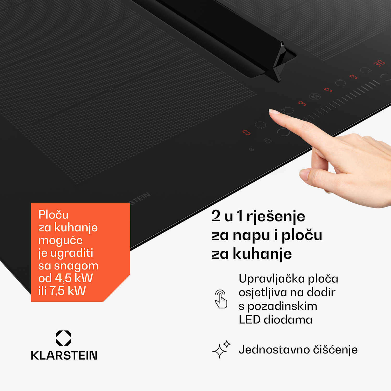 Chef-Fusion Down Air sustav, indukcijsko kuhalo + DownAir napa, 72 cm, 600 m³/h EEC A 72 cm | Crna