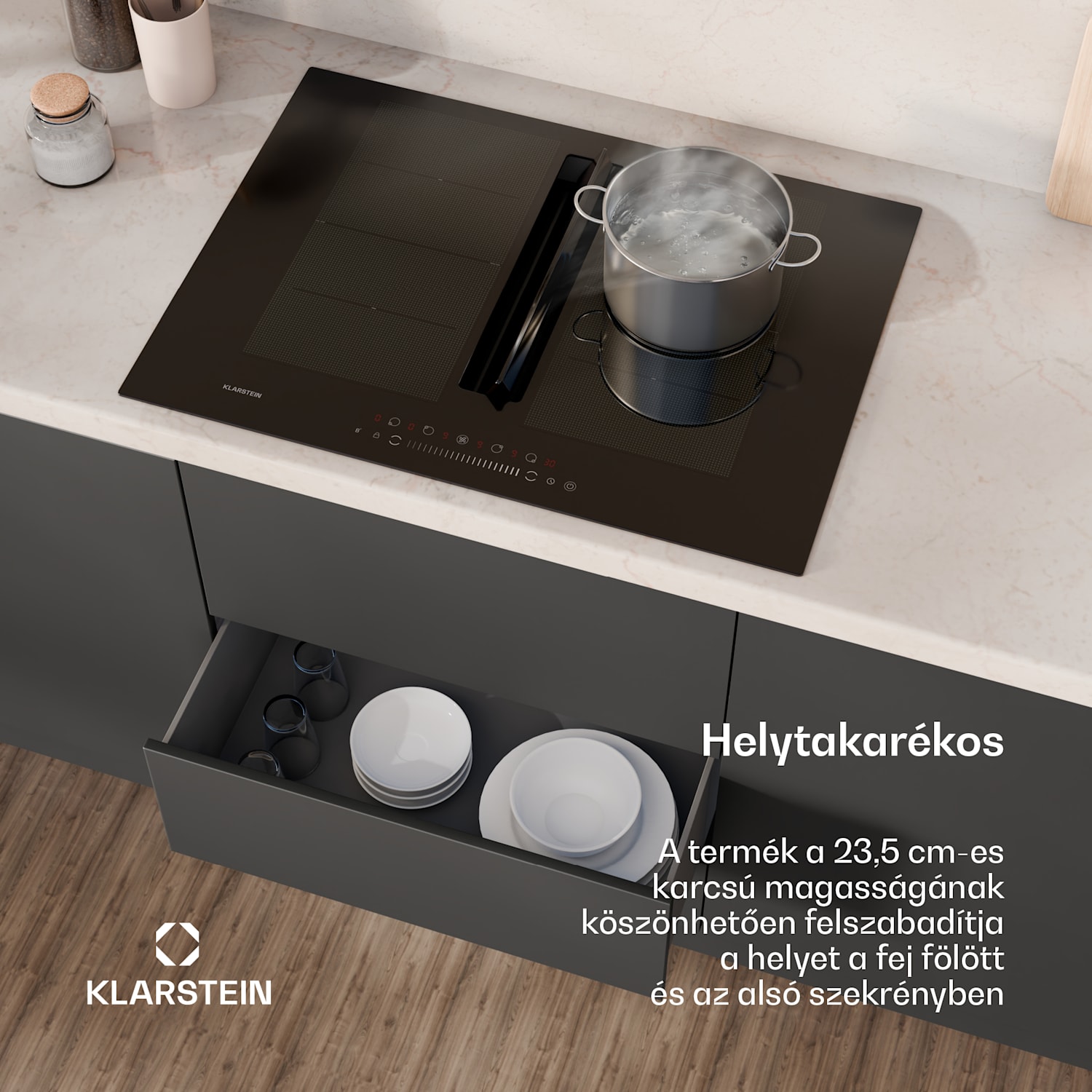 Chef-Fusion Down Air System, indukciós tűzhely + DownAir páraelszívó, 72 cm, 600 m³/h, EEC A 72 cm | Fekete