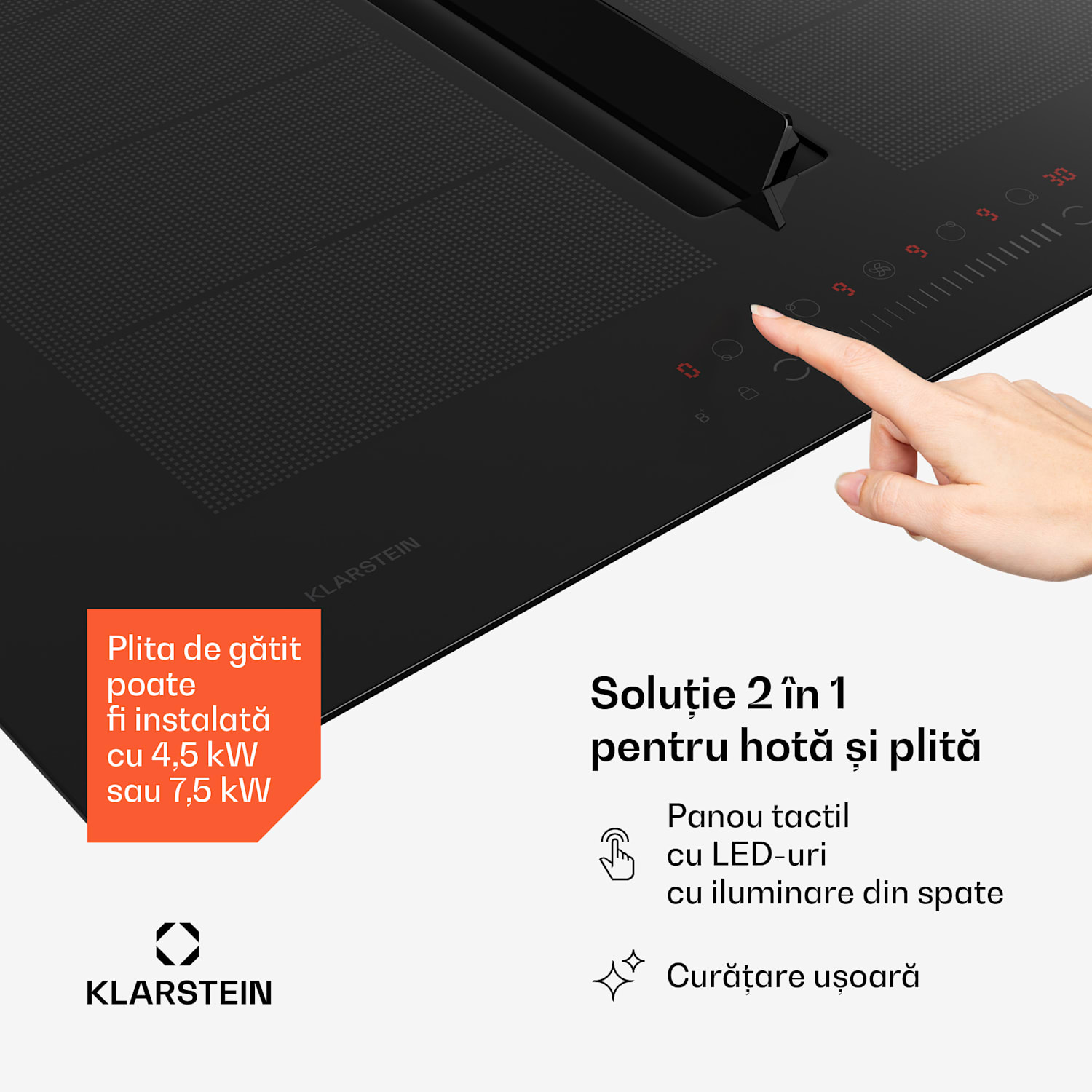 Sistem de aer Chef-Fusion DownAir, plită cu inducție + hotă DownAir, 72 cm, 600 m³/h, clasa energetică A++. 72 cm | Negru