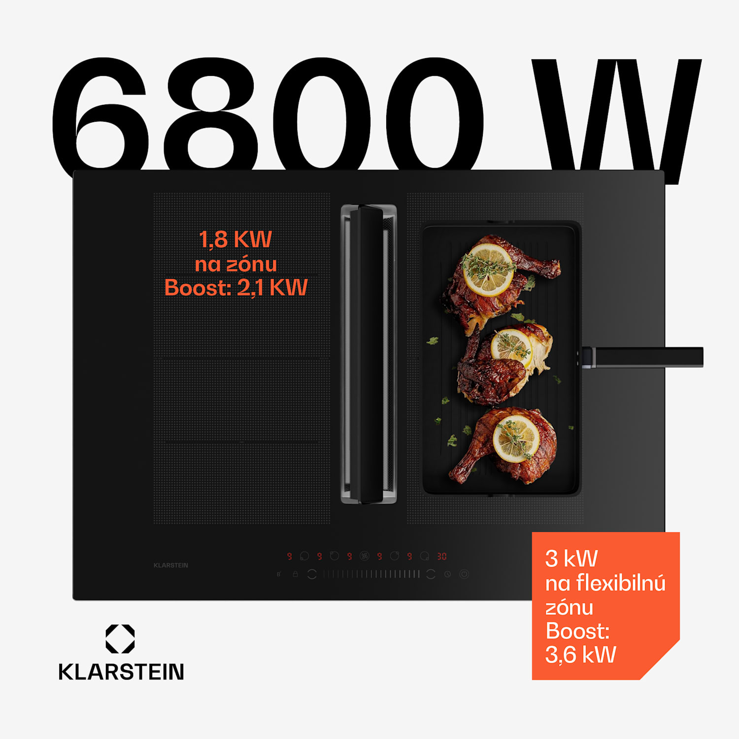 Chef-Fusion Down Air System, indukčný sporák + DownAir digestor, 72 cm, 600 m³/h, EEC A 72 cm | Čierna