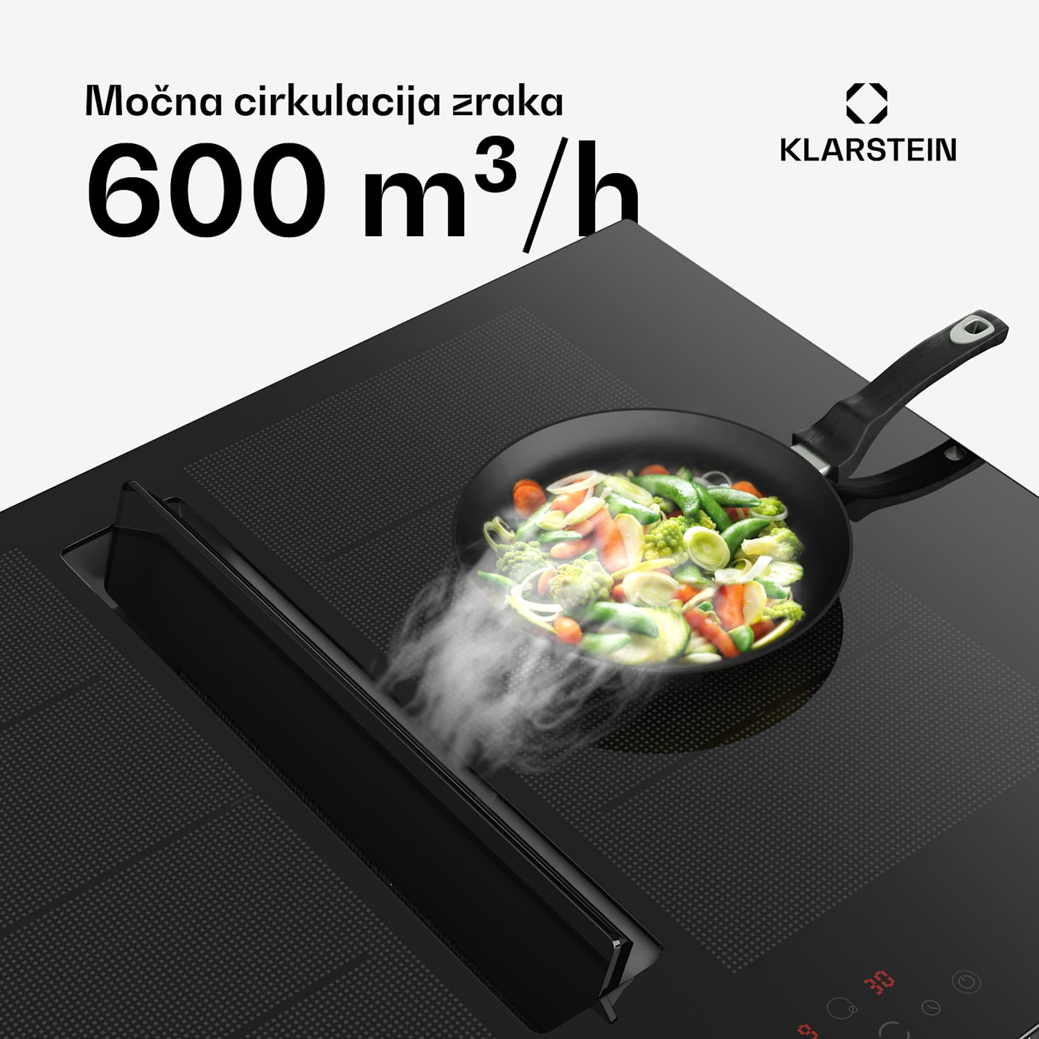 Chef-Fusion Down Air System, indukcijski štedilnik + DownAir kuhinjska napa, 72 cm, 600 m³/h EEC A 72 cm | Črna