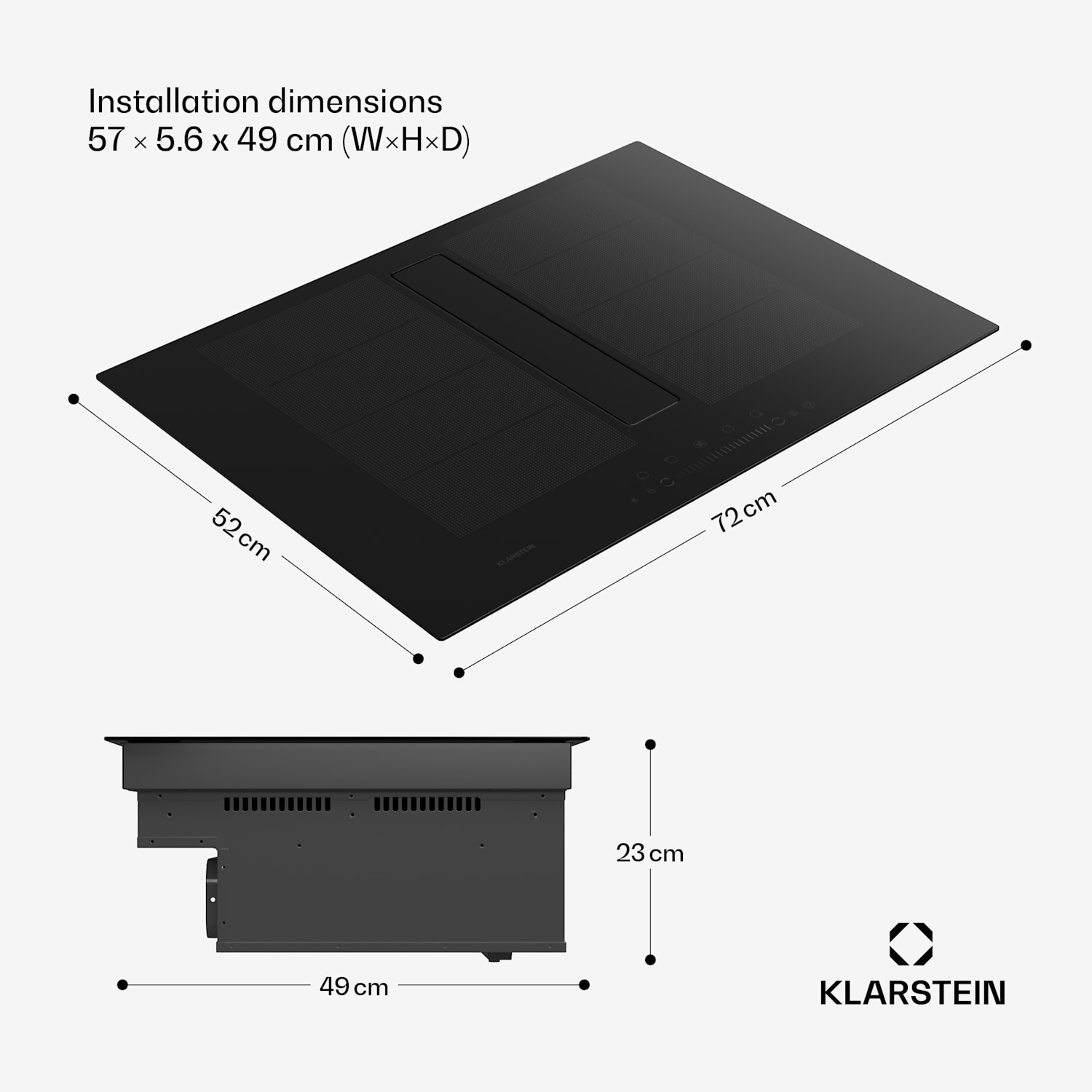 Chef-Fusion Down Air System induction hob + DownAir extractor hood 72cm 600 m³/h exhaust air performance A 72 cm | Black