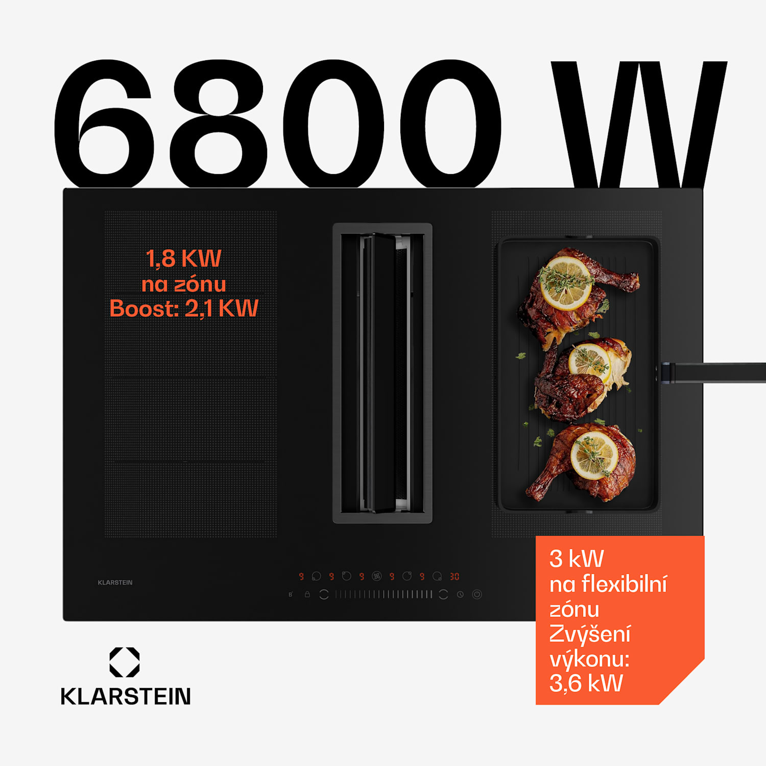 Chef-Fusion Down Air System, indukční varná deska + DownAir digestoř, 77 cm, 600 m³/h EEC A 