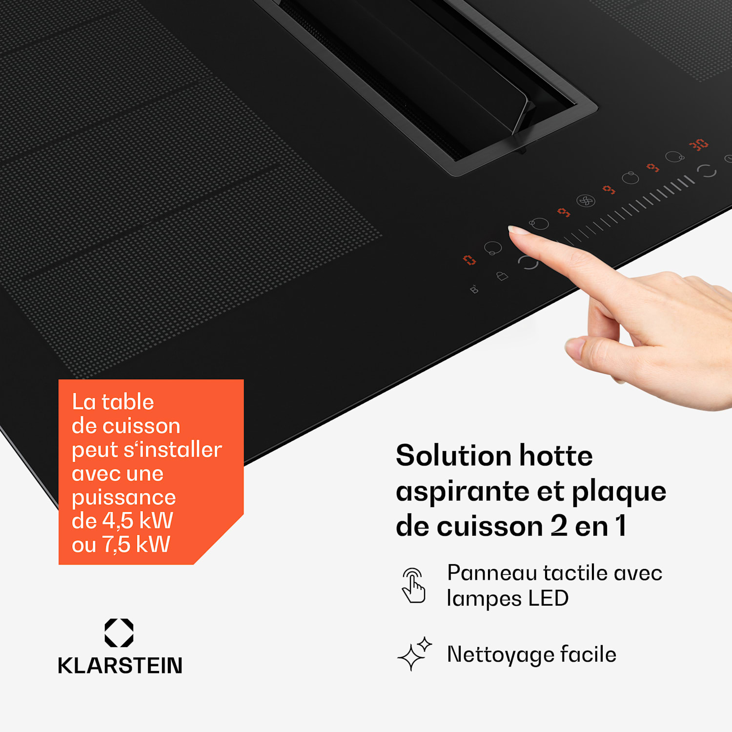 Chef-Fusion Down Air System cuisinière à induction + hotte à flux descendant 77 cm 600 m³/h puissance d'extraction A 77 cm | Crna