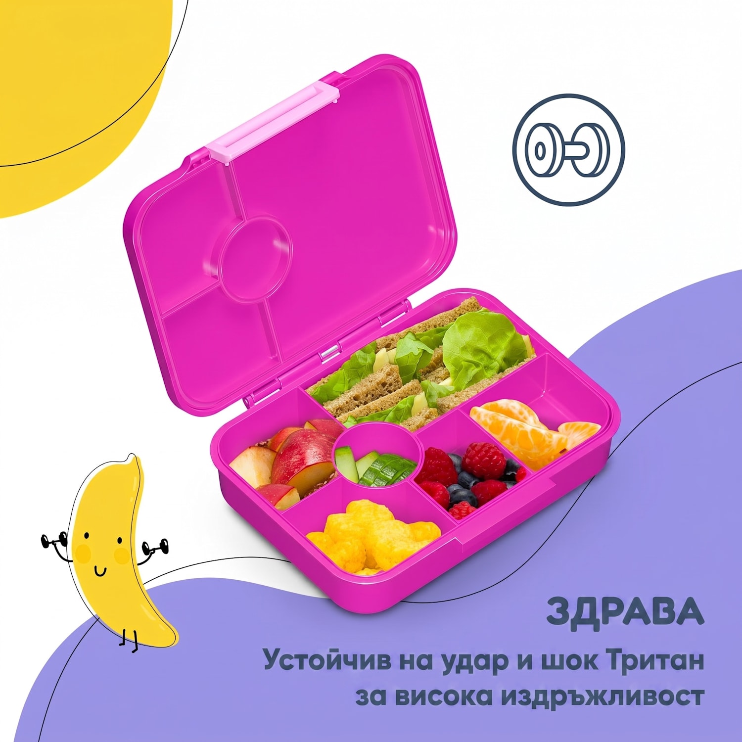 Schmatzfatz easy кутия за закуска с 6 преградки Purple Sun