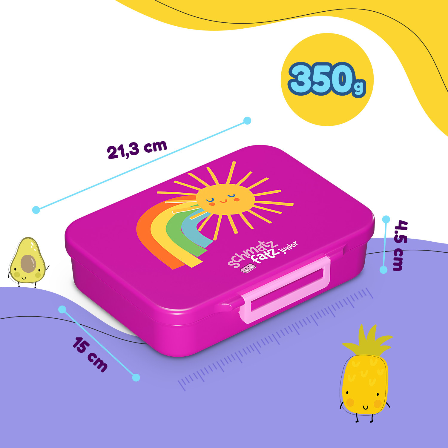 schmatzfatz by Lite Lunchbox 6 compartments 20.8 x 4.5 x 15 cm (WxHxD) BPA-free extra-light Tritan Purple Sun