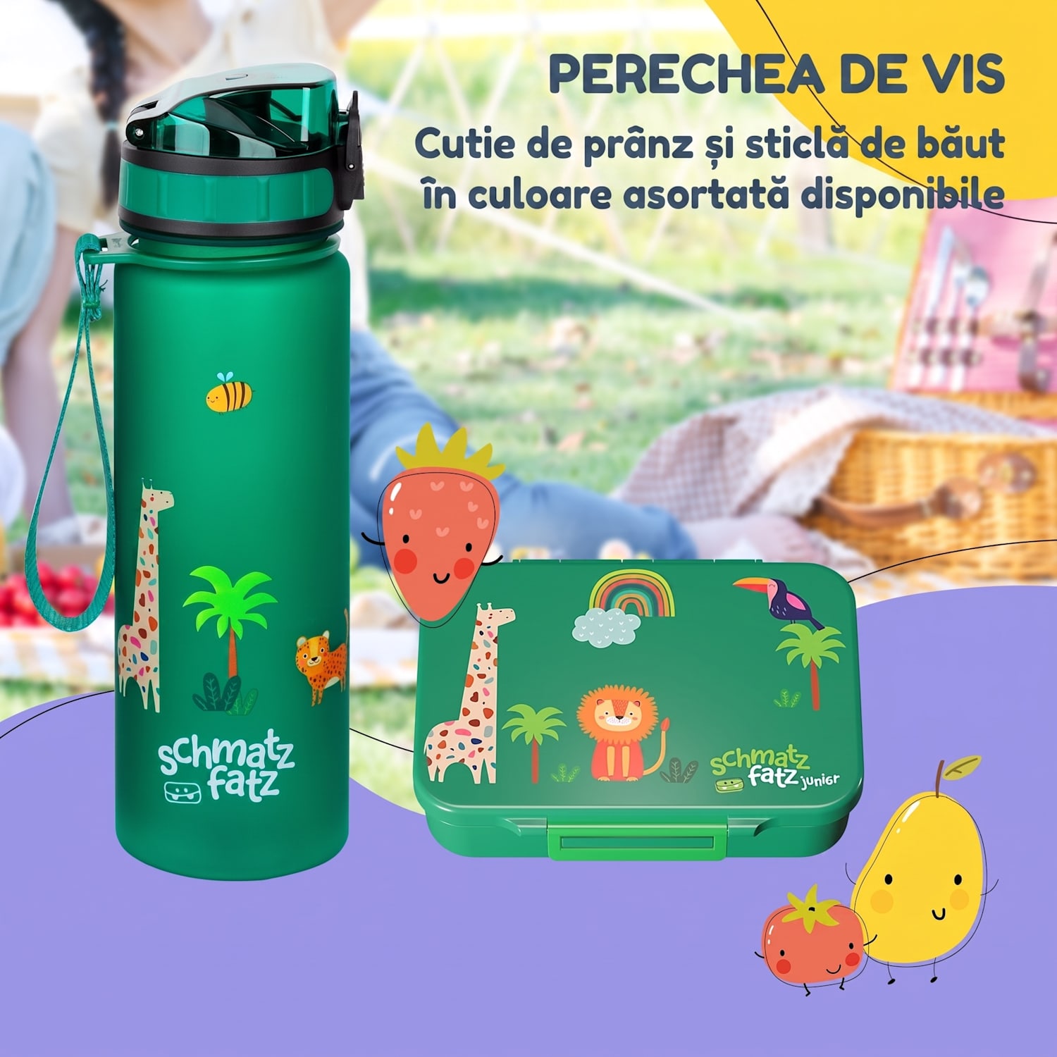 Schmatzfatz easy, cutie pentru gustări cu 6 compartimente Dark Green Jungle