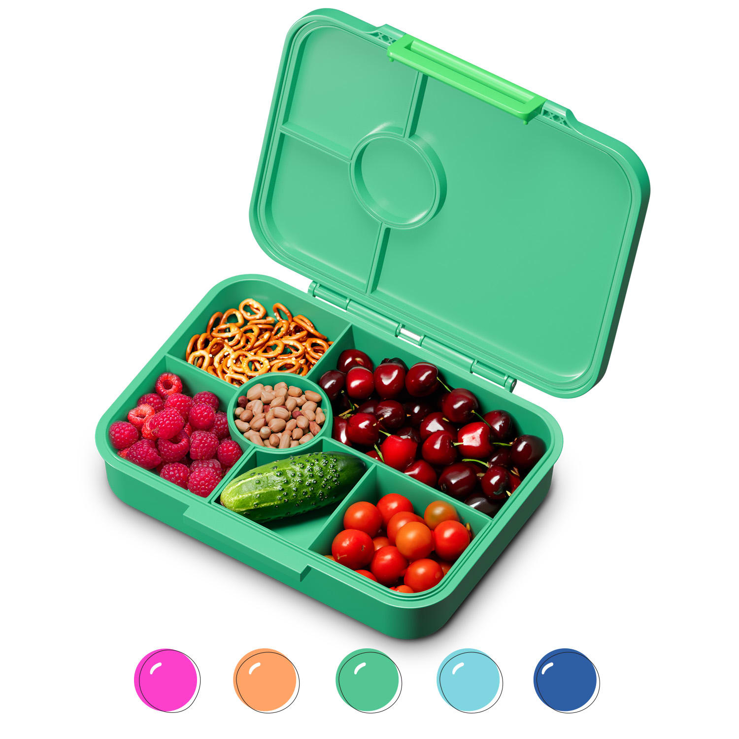 schmatzfatz by Lite Lunchbox 6 compartments 20.8 x 4.5 x 15 cm (WxHxD) BPA-free extra-light Tritan Dark Green Jungle