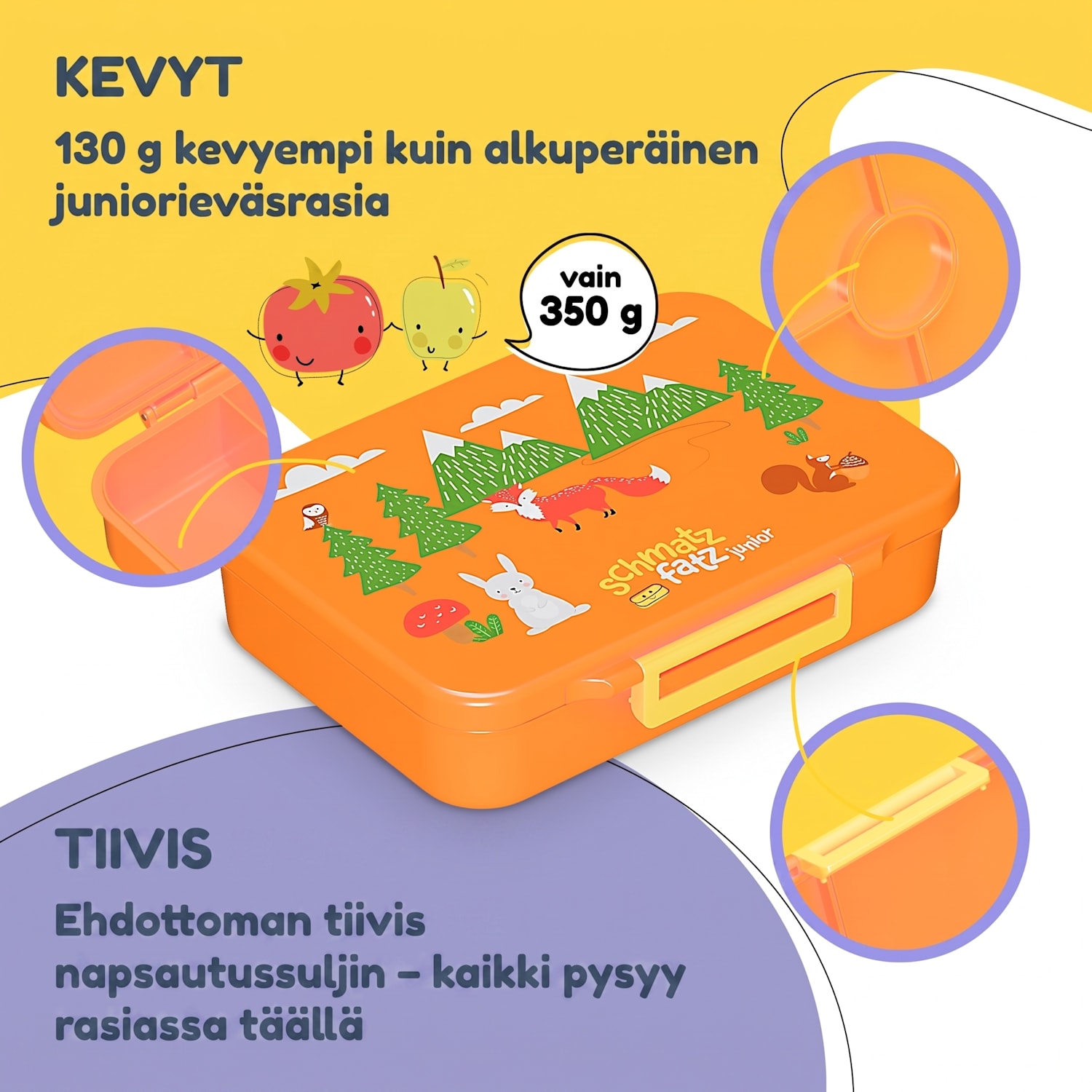 schmatzfatz by Lite lounasrasia 6 lokeroa 20,8 x 4,5 x 15 cm (leveys x korkeus x syvyys) BPA-vapaa erittäin kevyt Tritan Orange Forest