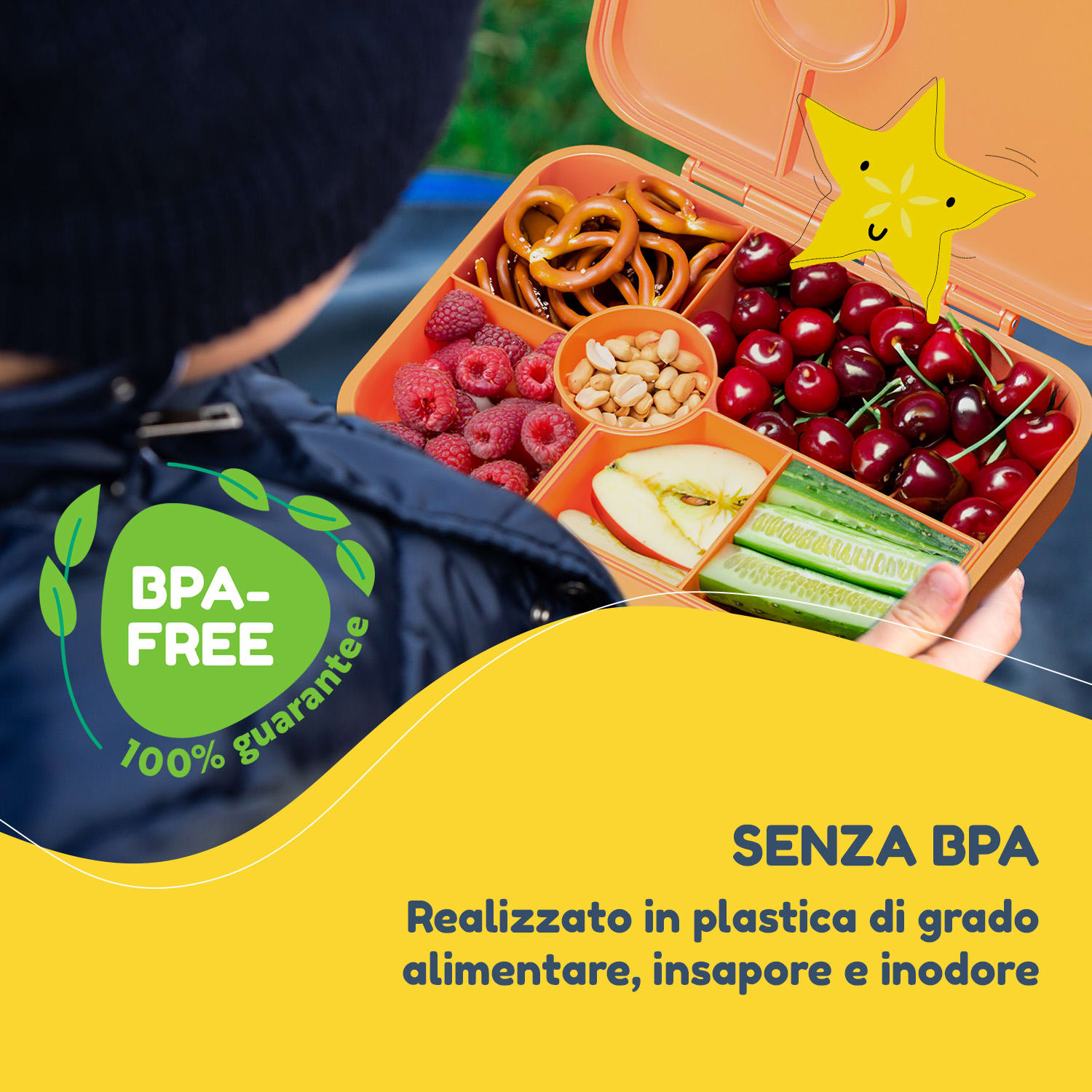 schmatzfatz by Lite - Portapranzo, 6 scomparti, 20,8 x 4,5 x 15 cm (LxAxP), senza BPA, leggerissimo, Tritan Orange Forest