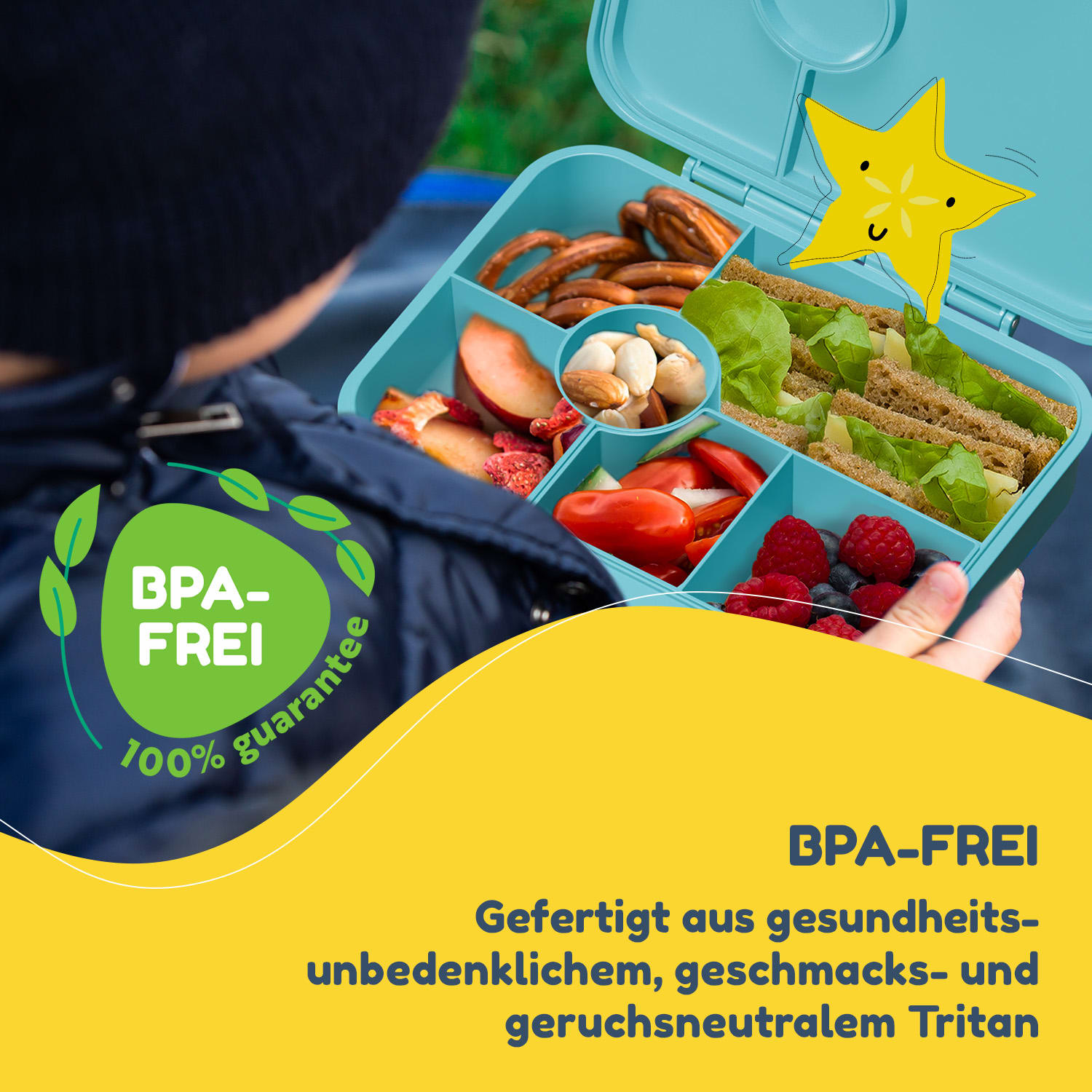 Schmatzfatz Lunchbox, Unterteilte Brotdose Kinder Petrol Sea
