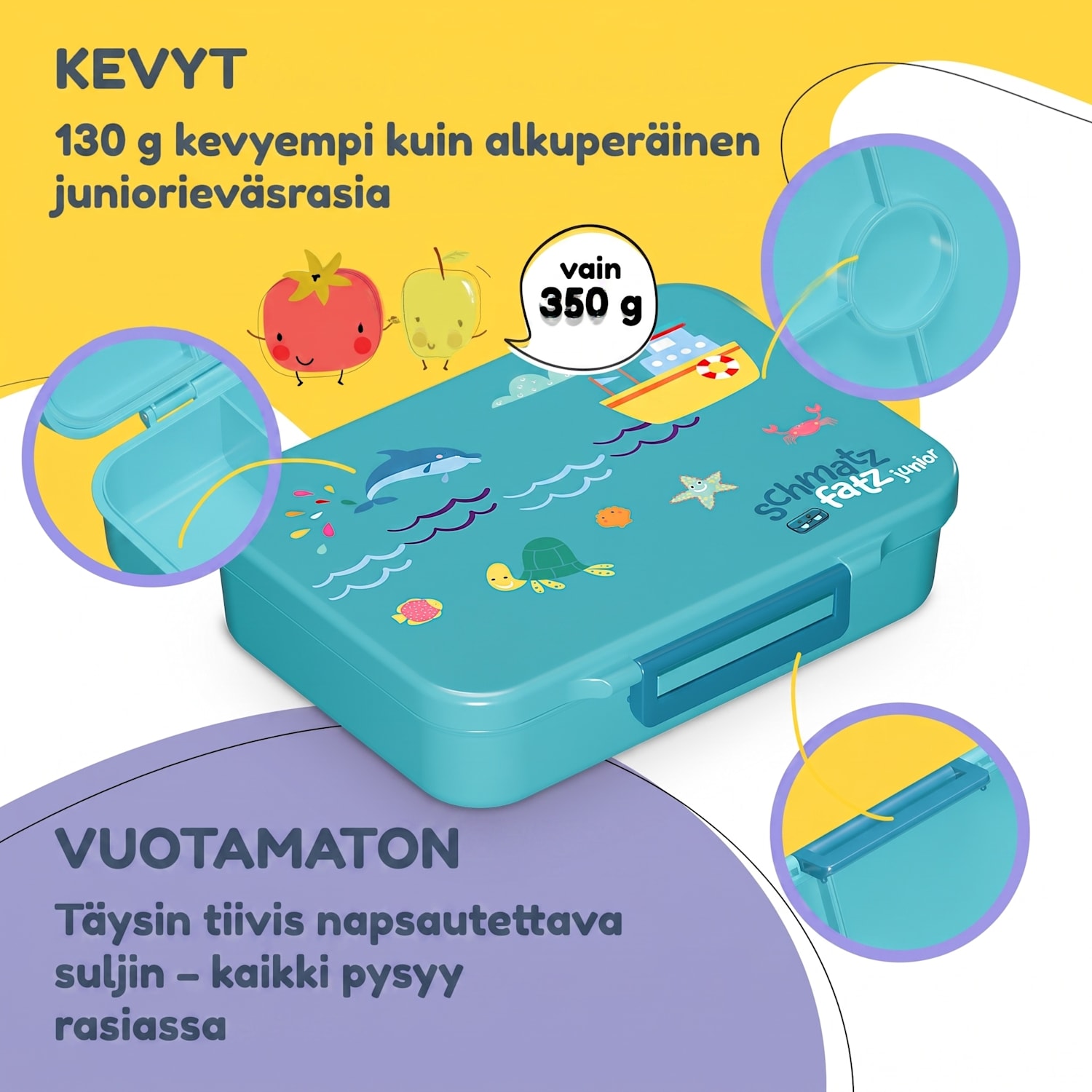 schmatzfatz by Lite lounasrasia 6 lokeroa 20,8 x 4,5 x 15 cm (leveys x korkeus x syvyys) BPA-vapaa erittäin kevyt Tritan Petrol Sea