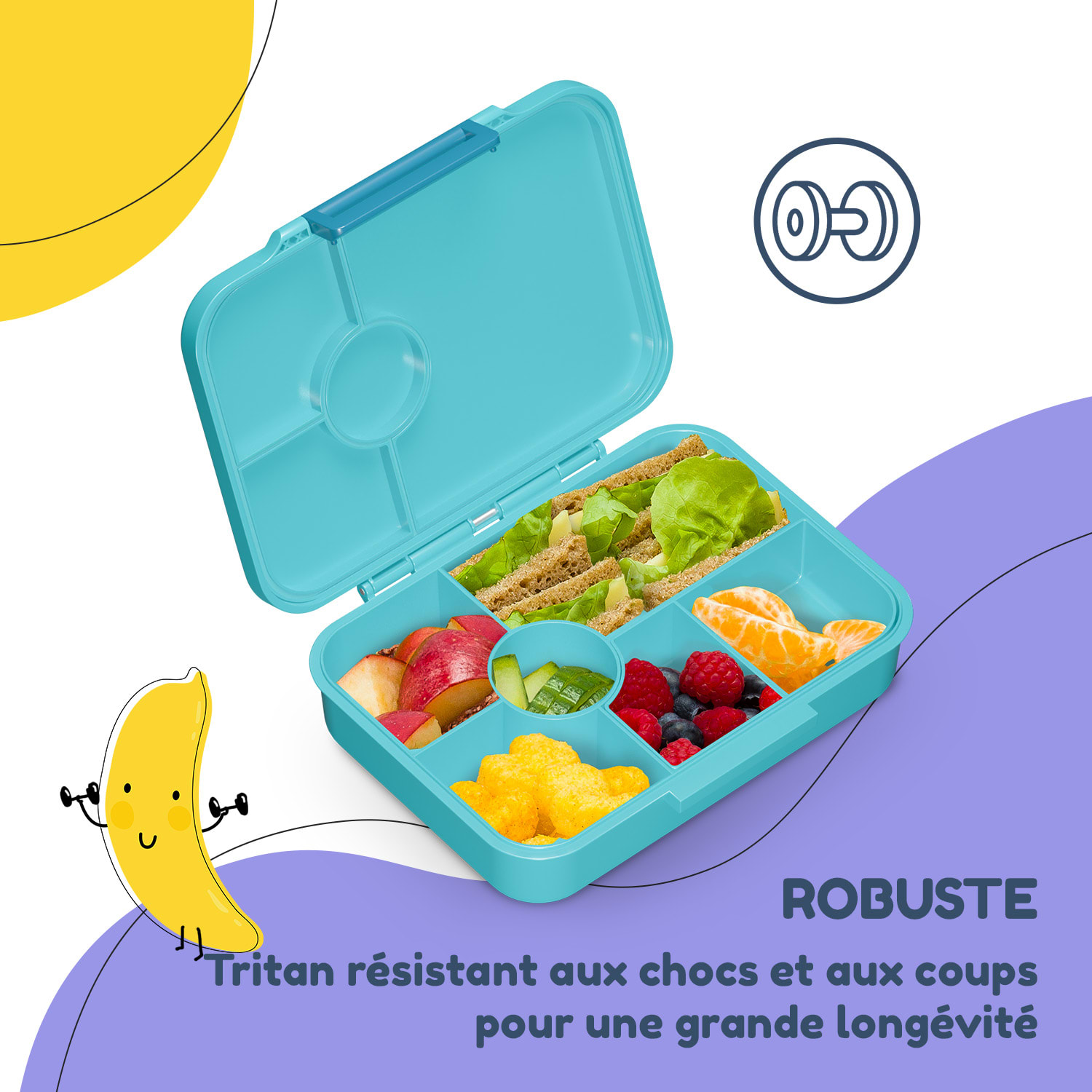 schmatzfatz by Lite Boîte à repas 6 compartiments 20,8 x 4,5 x 15 cm (LxHxP) Tritan extra léger sans BPA Petrol Sea